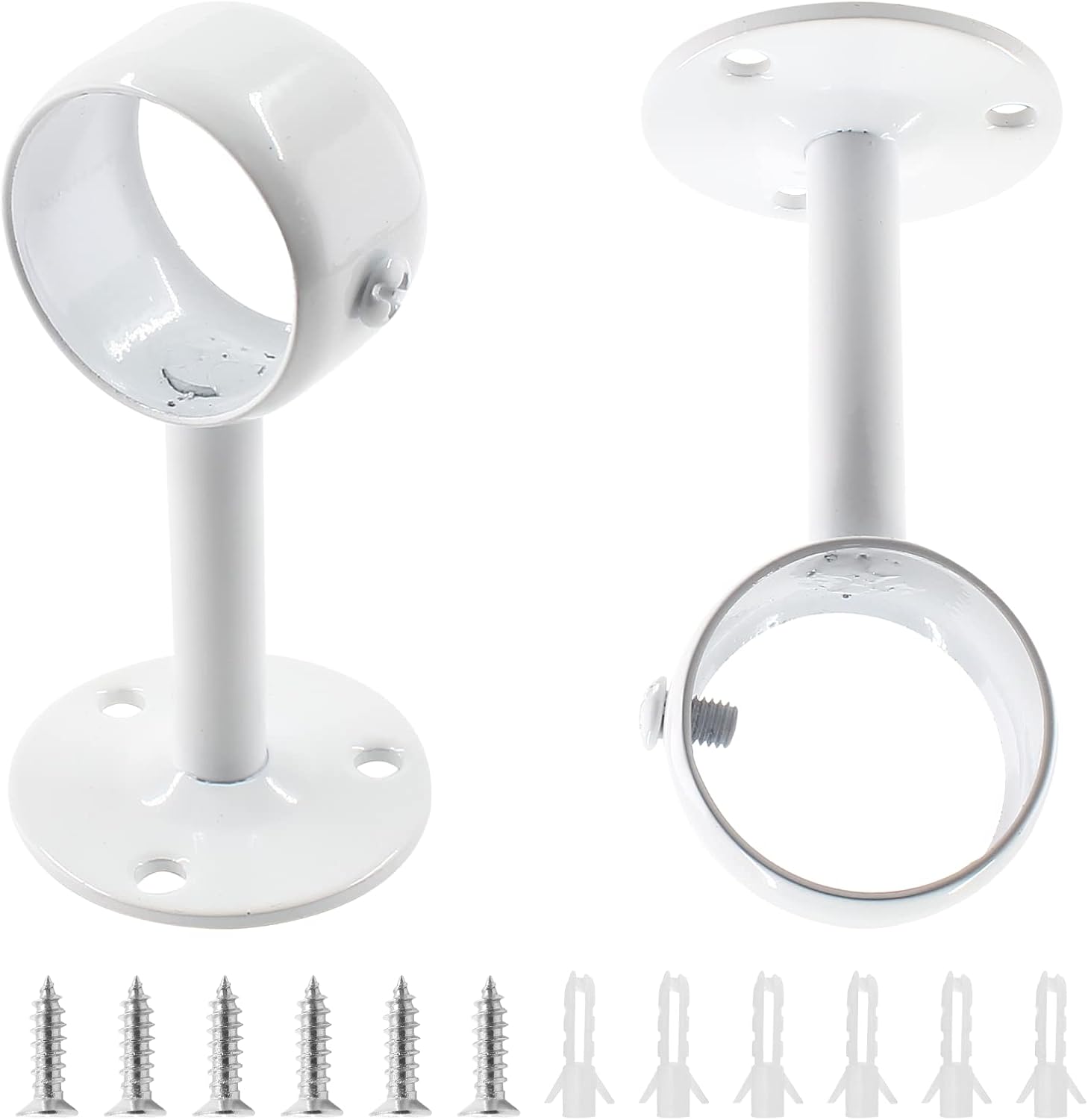 Biaungdo 2 Pcs 1-1/4 Inch Curtain Rod Ceiling-Mount Bracket,Stainless Steel Flange Rod Holder Shower Curtain Closet Rod Holder Ceiling Curtain Rod Brackets with Anchor Screw Kit,White,Locking Design - Image 7