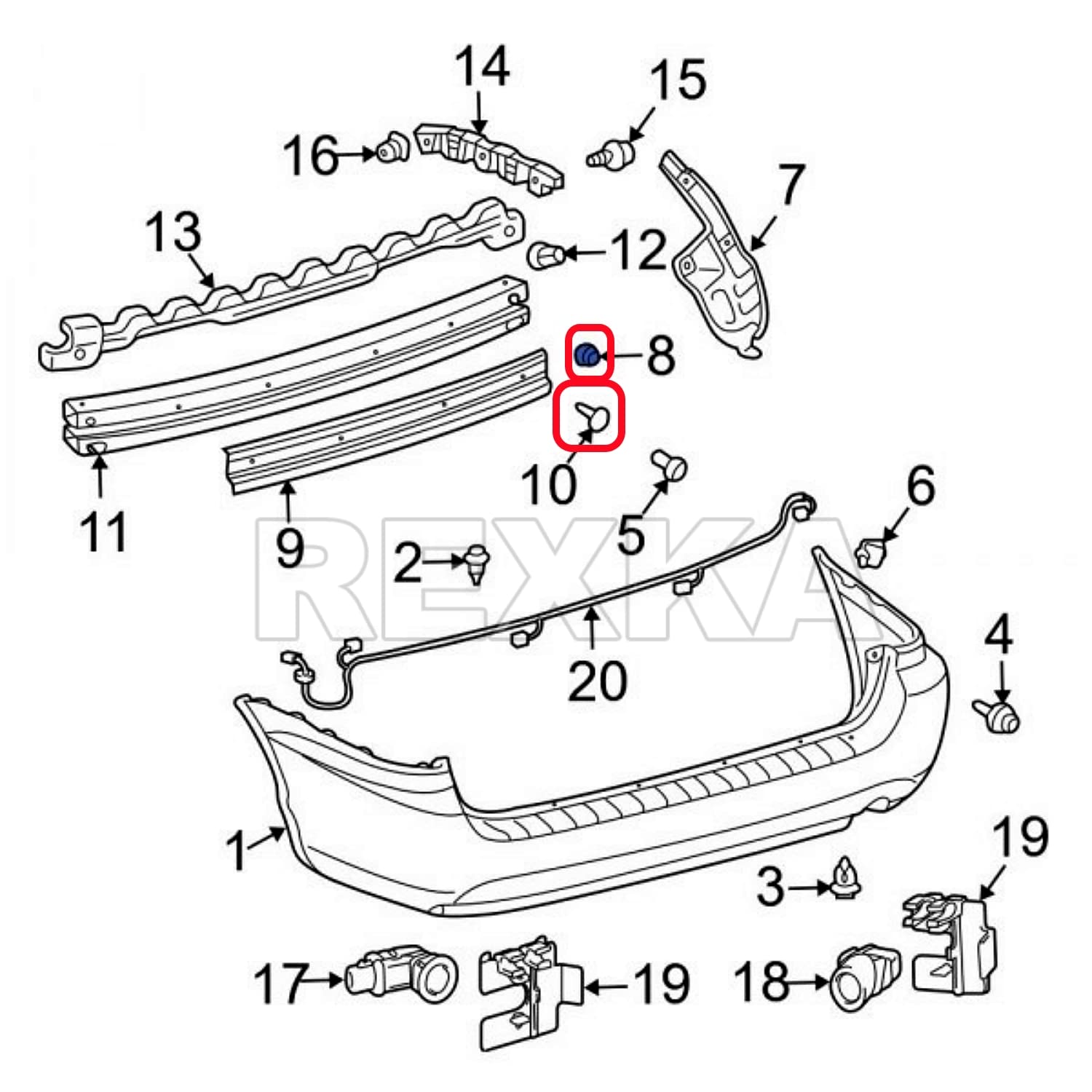 Rexka 15 Sets Fender Liner Bumper Cover Screw Grommet Kits for Toyota Tacoma Tundra Sienna Sequoia 90189-06214 90159-60498 - Image 6