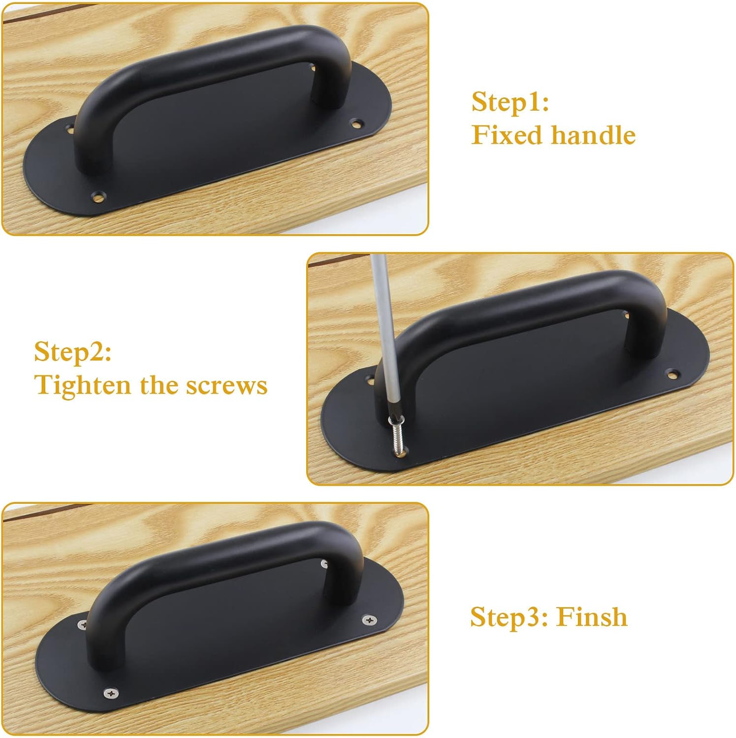 Biaungdo 2 Pack Door Handle Pull Plate, Stainless Steel Door Handle Pull Heavy Duty Barn Door Pull Handles for Sliding Barn Door Kitchen Cabinet, Matte Black (7.8