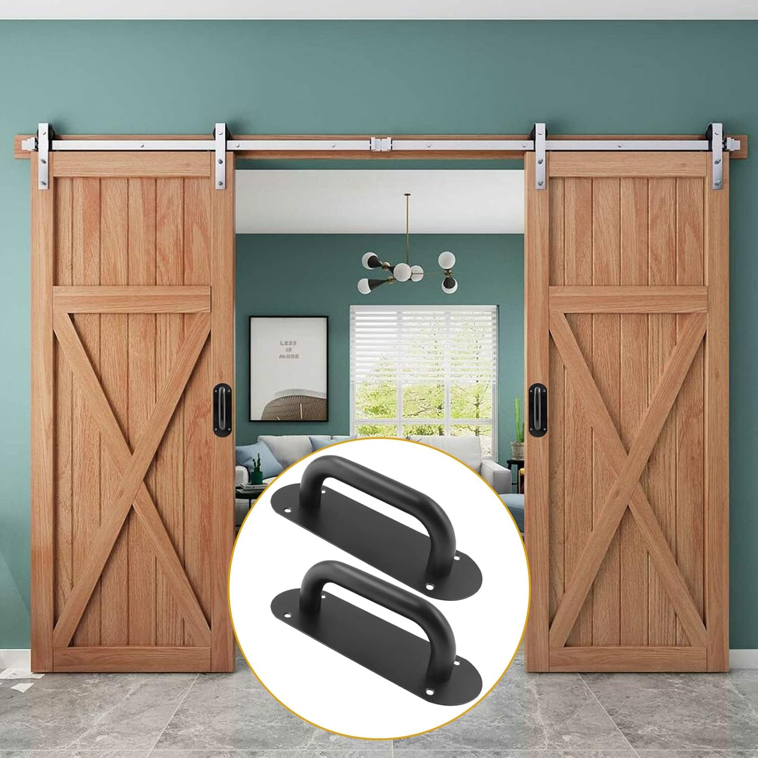 Biaungdo 2 Pack Door Handle Pull Plate, Stainless Steel Door Handle Pull Heavy Duty Barn Door Pull Handles for Sliding Barn Door Kitchen Cabinet, Matte Black (7.8