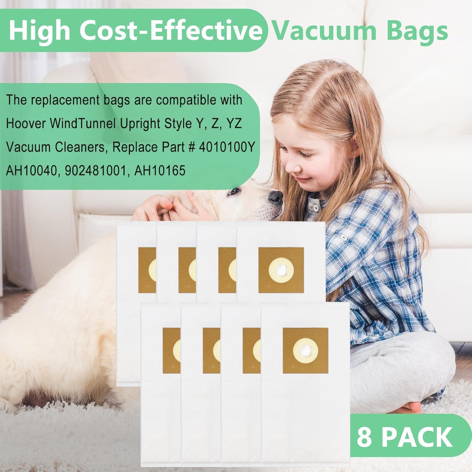 8 Pack Type Y Vacuum Bags or Hoover WindTunnel Upright Style Y, Z, YZ Vacuum Cleaners, Replace Part 4010100Y or Hoover Vacuum Bags Reill - Image 3