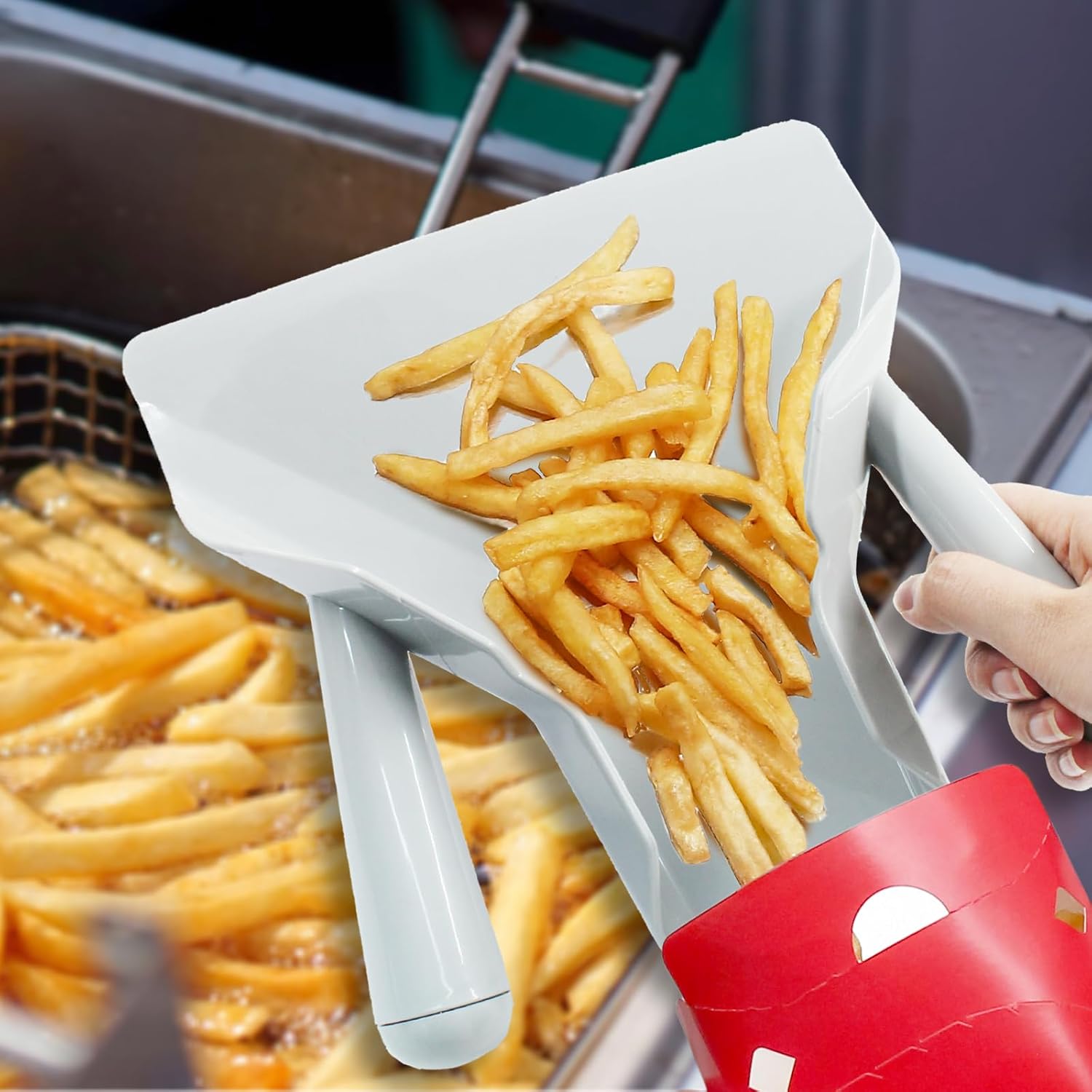 Biaungdo Polycarbonate French Fry Popcorn Scoop, French Fry Bagger, Quick Fill Tool for Bags & Boxes, Multipurpose Scooper for Food, Fries, Snacks, Desserts, Ice(Dual Handle) - Image 6