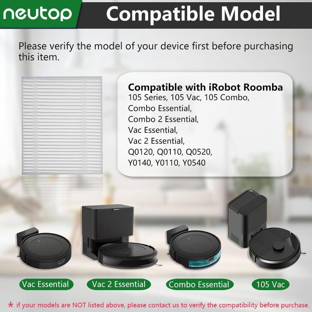 Replacement Hepa ilter Compatible with iRobot Roomba 105 Series, Combo Essential, Combo 2 Essential, Vac Essential, Vac 2 Essential, Q0120, Q0110, Q0520, Y0140, Y0110, Robots Vacuum, 8-Pack. - Image 2