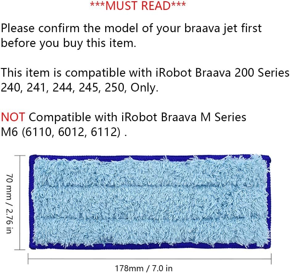 Replacement Washable & Reusable Wet Mopping Pad Compatible with iRobot Braava Jet 240, 241, 244, 245, 250 Robot Mops, Blue, 6-Pack. - Image 2