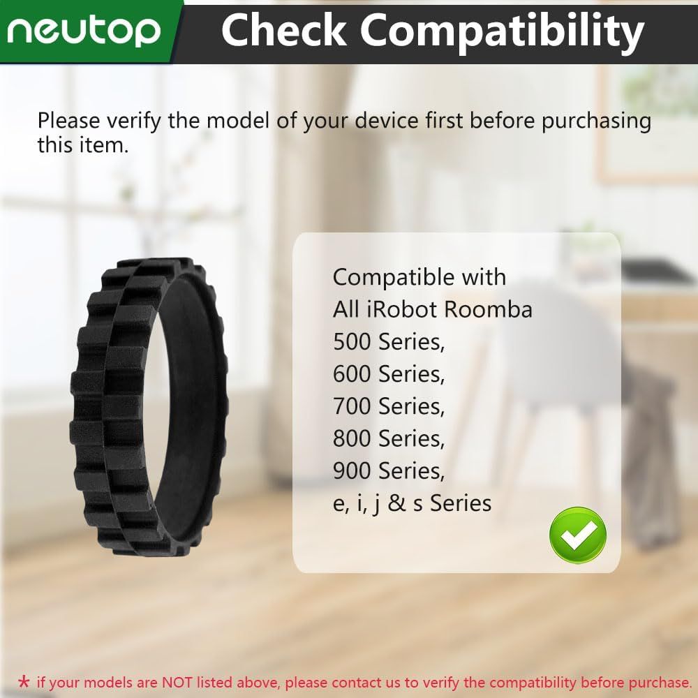 Replacement Rubber Wheel Tires Compatible with iRobot Roomba 500, 600, 700, 800, 900, e, i, j & S Series Models, Anti-slip, Great Adhesion and Easy Assembly, 4-Pack. - Image 2