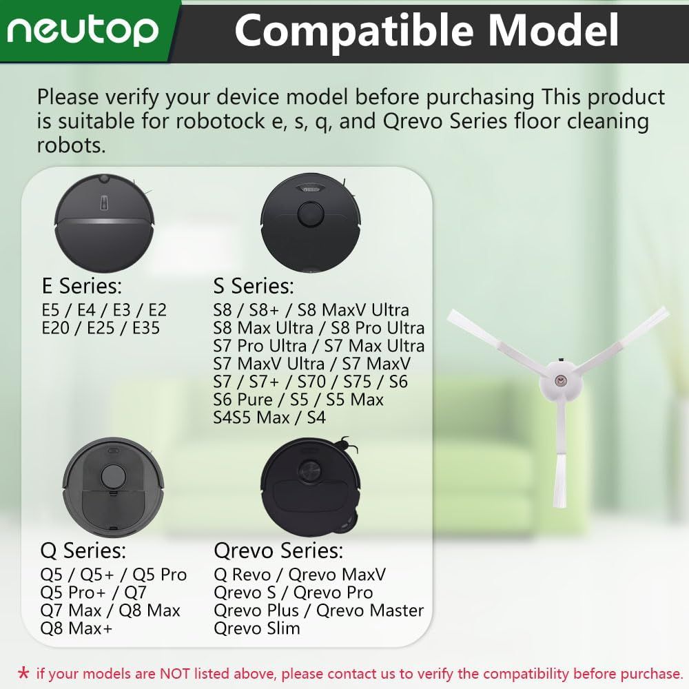 Replacement Side Brush, Compatible with  S8, S8+ Pro Ultra, Q Revo, Q5, Q7, Q8 Max, S7 Max Ultra, S7 MaxV, S6, S6 Pure, S5, S4, E4, E20, E25, E35, S50 Robot Vacuum, 9-Pack - Image 2