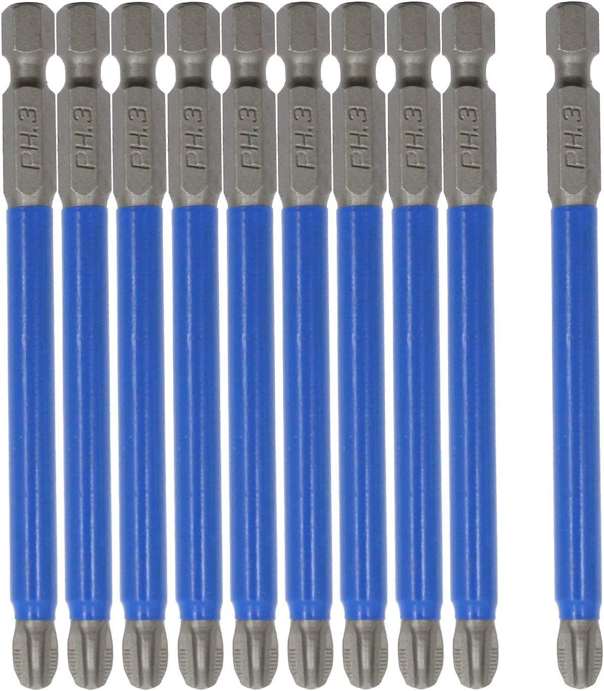 Biaungdo 10Pcs Magnetic PH3 Phillips Bits Set 3.5 inch Long Anti Slip #3 Bit (PH3 x 90MM) - Image 1