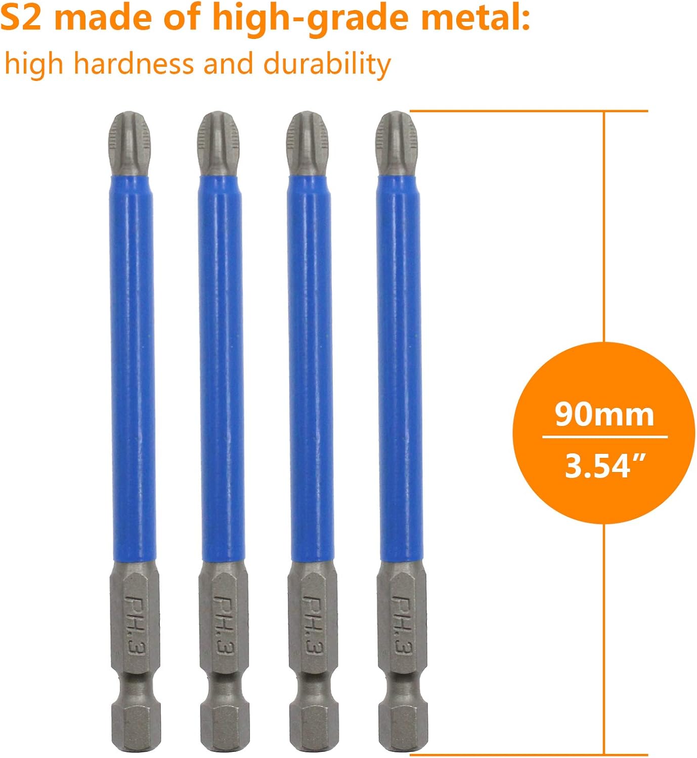 Biaungdo 10Pcs Magnetic PH3 Phillips Bits Set 3.5 inch Long Anti Slip #3 Bit (PH3 x 90MM) - Image 2