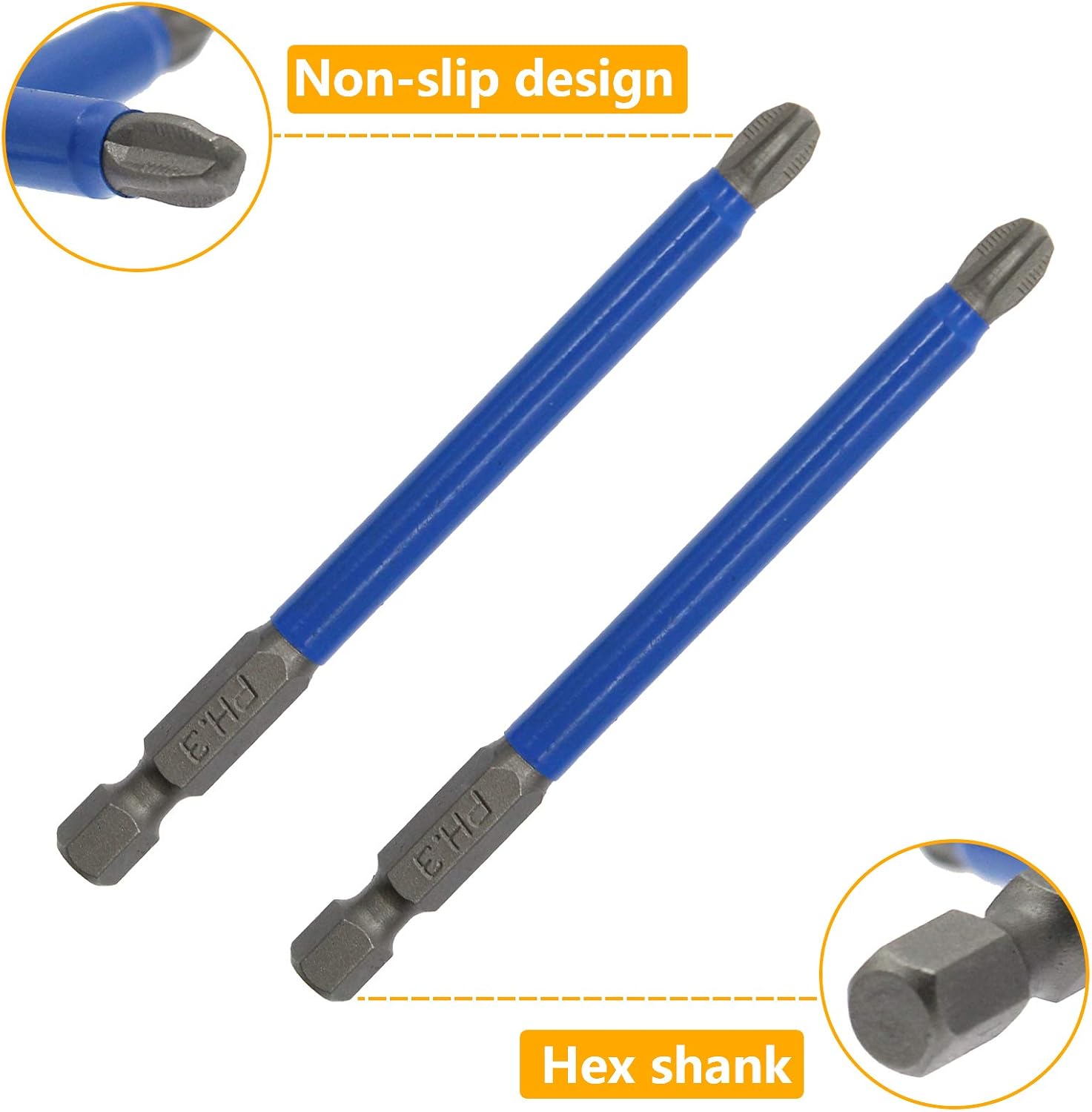 Biaungdo 10Pcs Magnetic PH3 Phillips Bits Set 3.5 inch Long Anti Slip #3 Bit (PH3 x 90MM) - Image 3