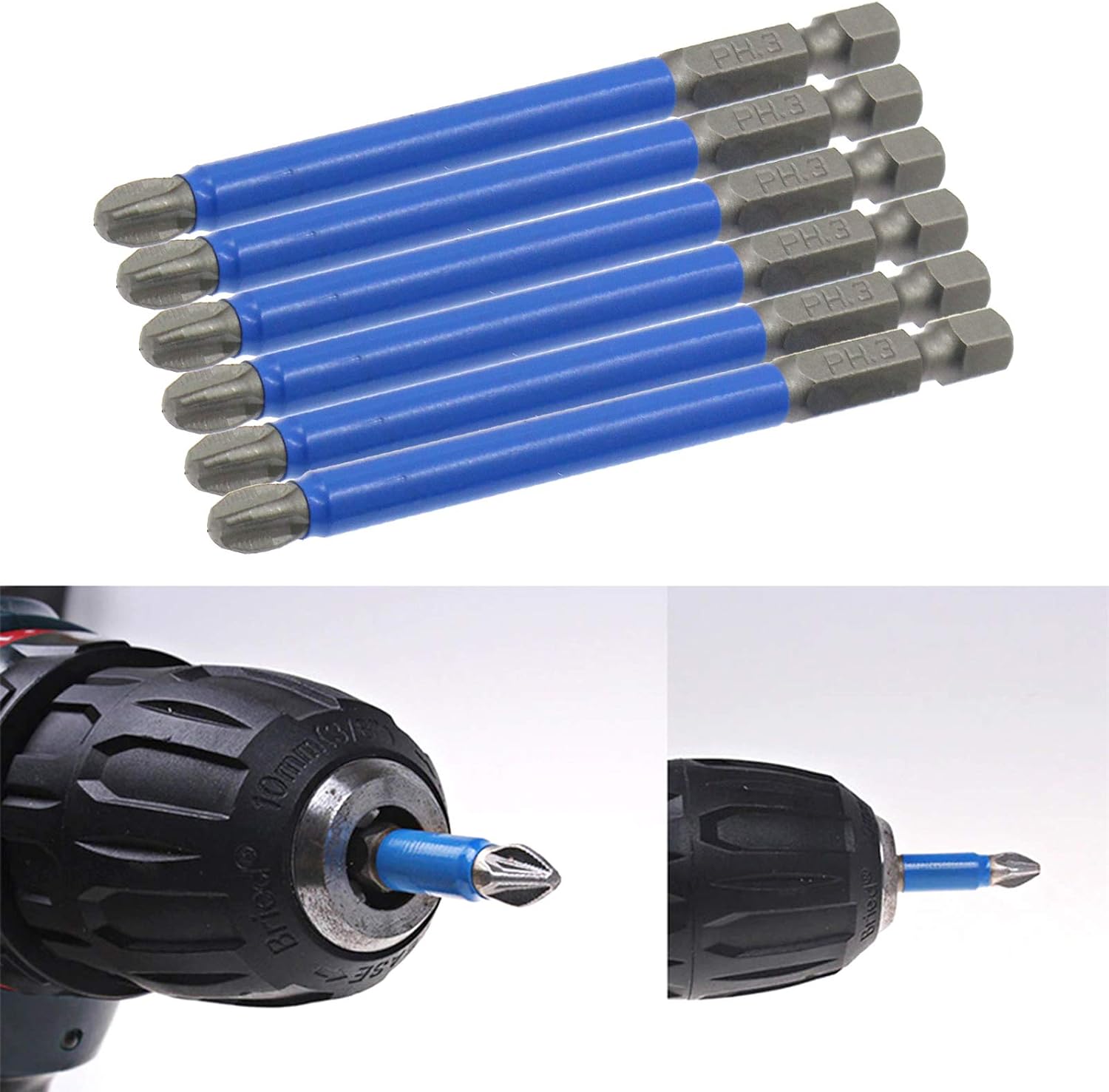Biaungdo 10Pcs Magnetic PH3 Phillips Bits Set 3.5 inch Long Anti Slip #3 Bit (PH3 x 90MM) - Image 5