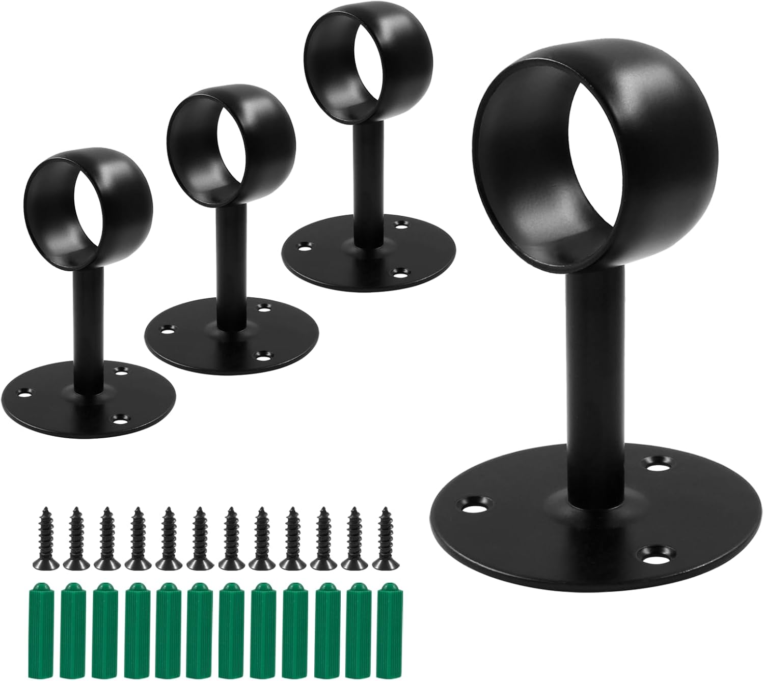 Biaungdo 1-1/2 Inch Curtain Rod Ceiling-Mount Bracket, Stainless Steel Flange Rod Holder Shower Curtain Closet Rod Holder Ceiling Curtain Rod Brackets with Anchor Screw Kit, 4Pcs - Black - Image 1