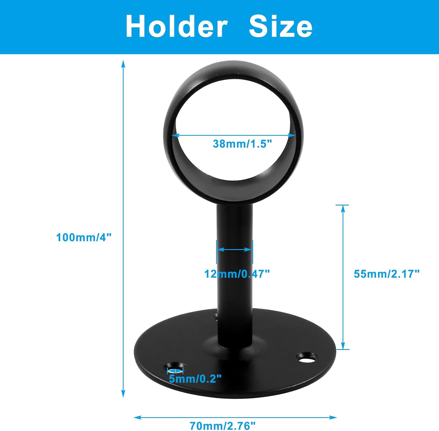 Biaungdo 1-1/2 Inch Curtain Rod Ceiling-Mount Bracket, Stainless Steel Flange Rod Holder Shower Curtain Closet Rod Holder Ceiling Curtain Rod Brackets with Anchor Screw Kit, 4Pcs - Black - Image 2