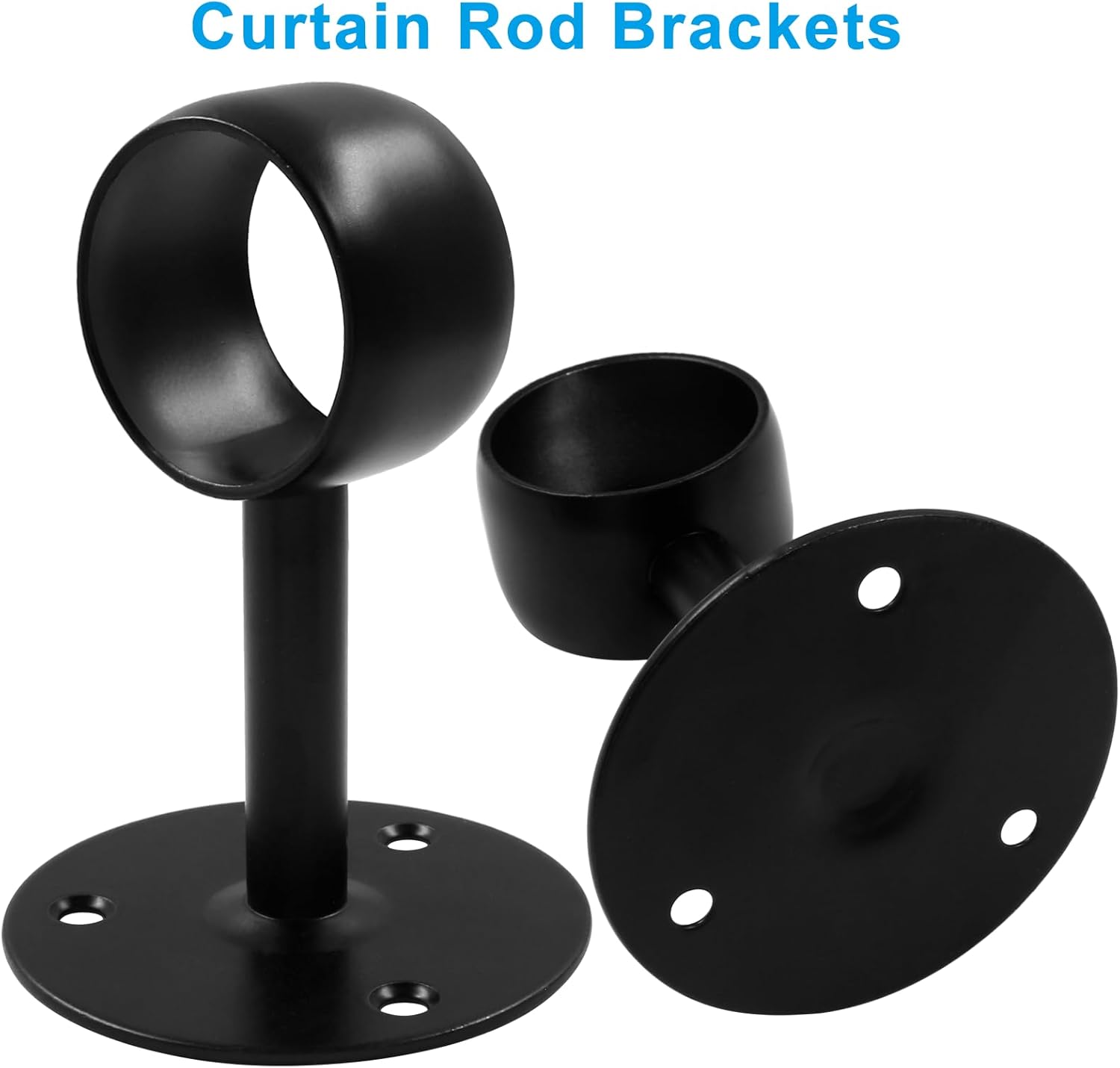 Biaungdo 1-1/2 Inch Curtain Rod Ceiling-Mount Bracket, Stainless Steel Flange Rod Holder Shower Curtain Closet Rod Holder Ceiling Curtain Rod Brackets with Anchor Screw Kit, 4Pcs - Black - Image 5