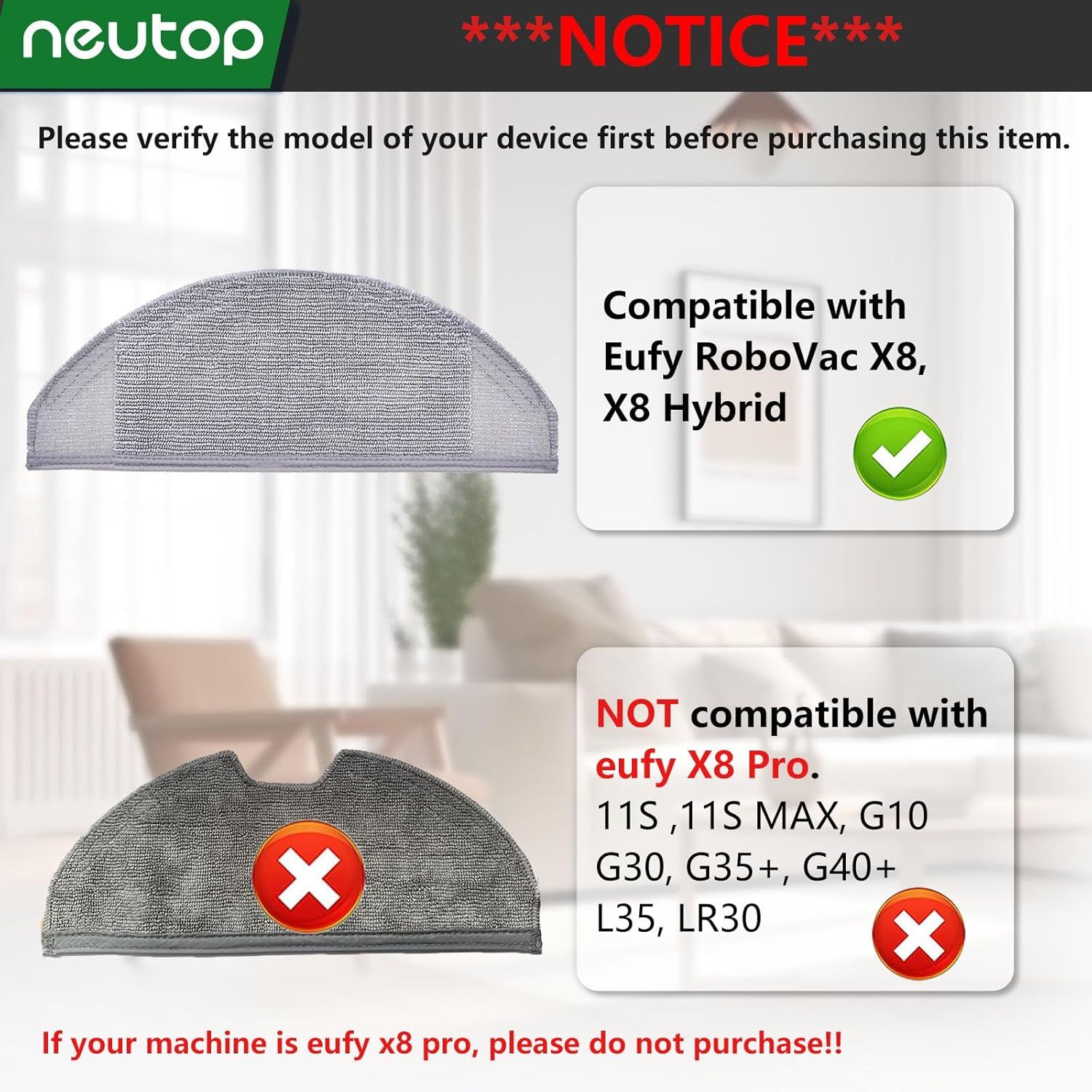 Washable Mopping Cloth Compatible with euy RoboVac X8 Hybrid Robot Vacuum and Mop Cleaners Spare Replacement Parts Accessories, 6-Pack. - Image 3