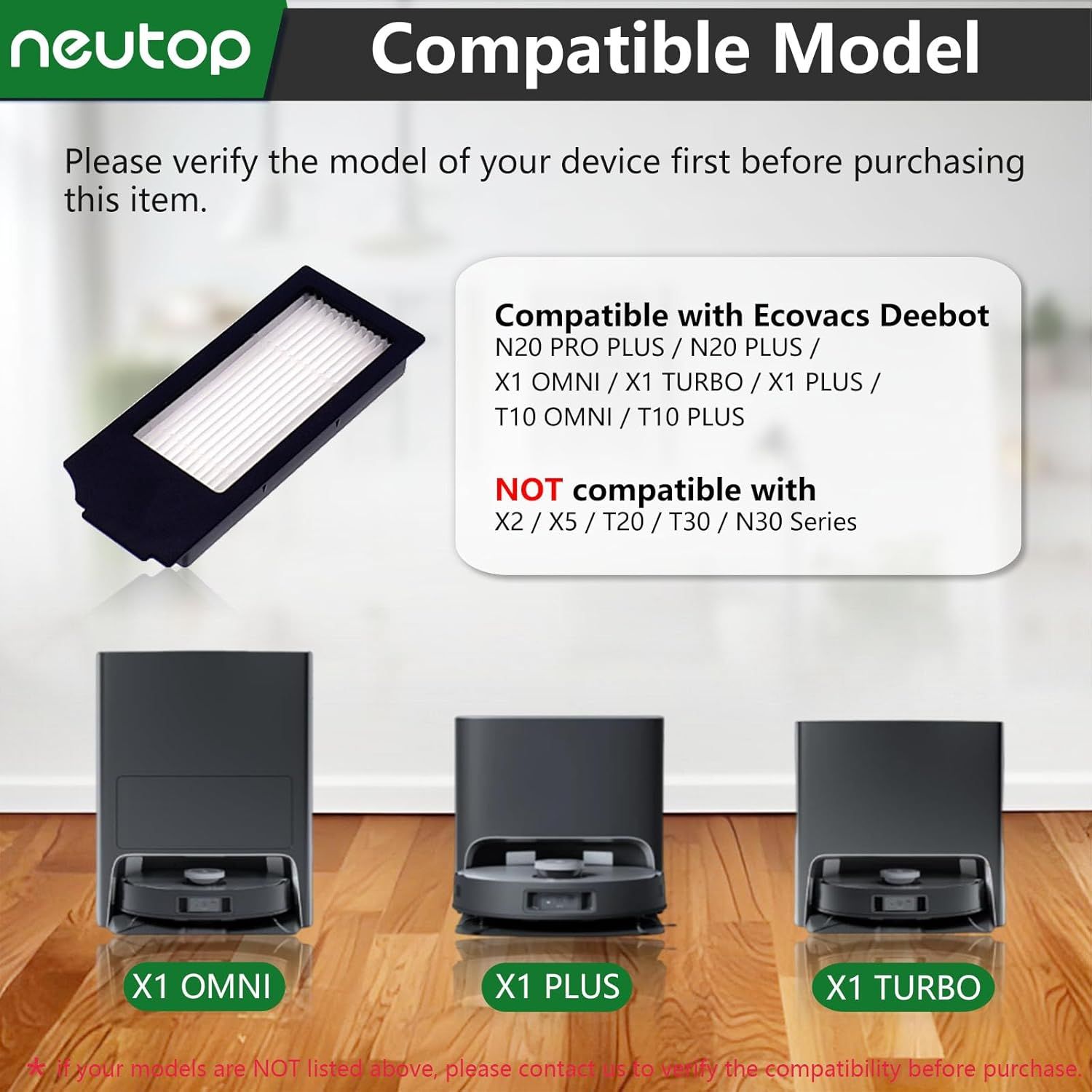Replacement ilter Sets Compatible with Ecovacs Deebot X1 Plus/Turbo/Omni, T10 Omni/Plus, N20 Plus/Pro Plus, Robot Vacuums, 4-Pack. - Image 3