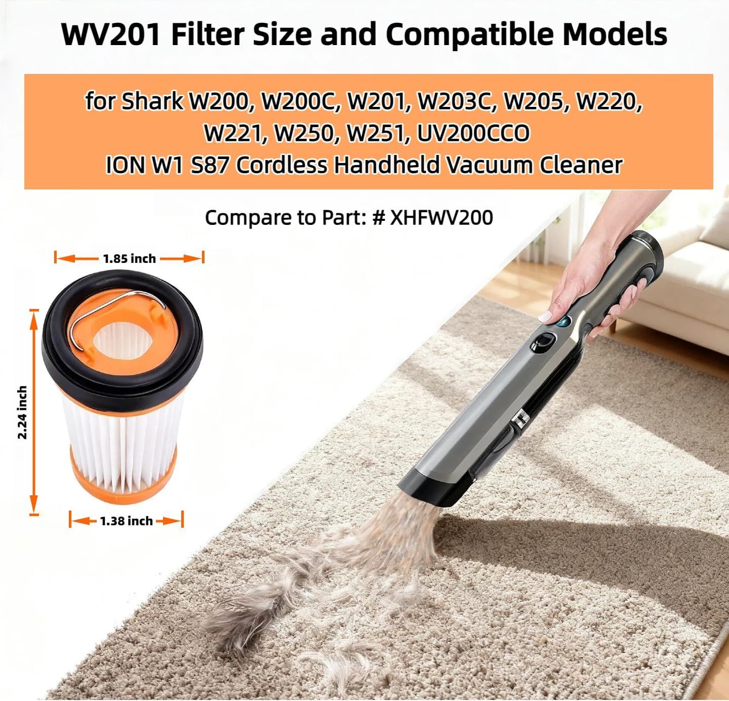 WV201 Wandvac ilter Replacement or Shark ION W1 S87 Cordless Handheld Vacuum WV200, WV201, WV205, WV220, WV221, WV250, WV251, UV200CCO. Part # XHWV200 Perect or or Pet Hair, Dirt, Dust - Image 2