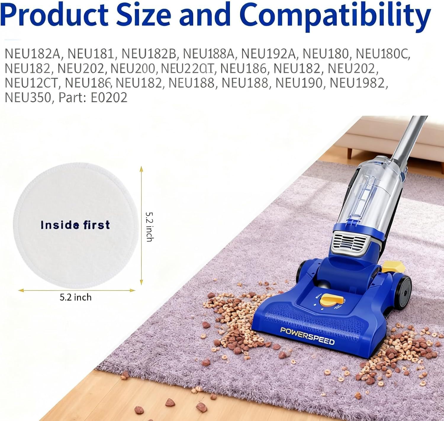 Power Speed ilters Replacement or Eureka NEU180, NEU181, NEU182A, NEU182B, NEU280, NEU188, NEU202 Bagless Upright Vacuum Cleaner, Part E0202，Vacuum ilter Great or Pet Hair/Odors, Dirt, Dust - Image 3