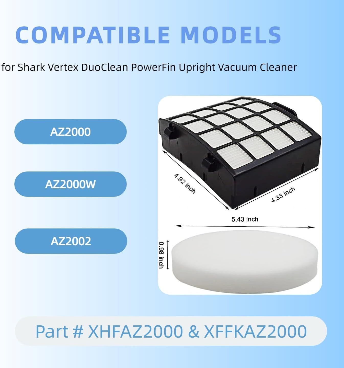 AZ2002 Replacement ilter Compatible with Shark Vertex DuoClean Powerin Upright Vacuum AZ2000, AZ2000W, AZ2002.Compare to Part # XHAZ2000, XKAZ2000 (1 Post-Motor ilter+3 oam & elt ilters) - Image 2