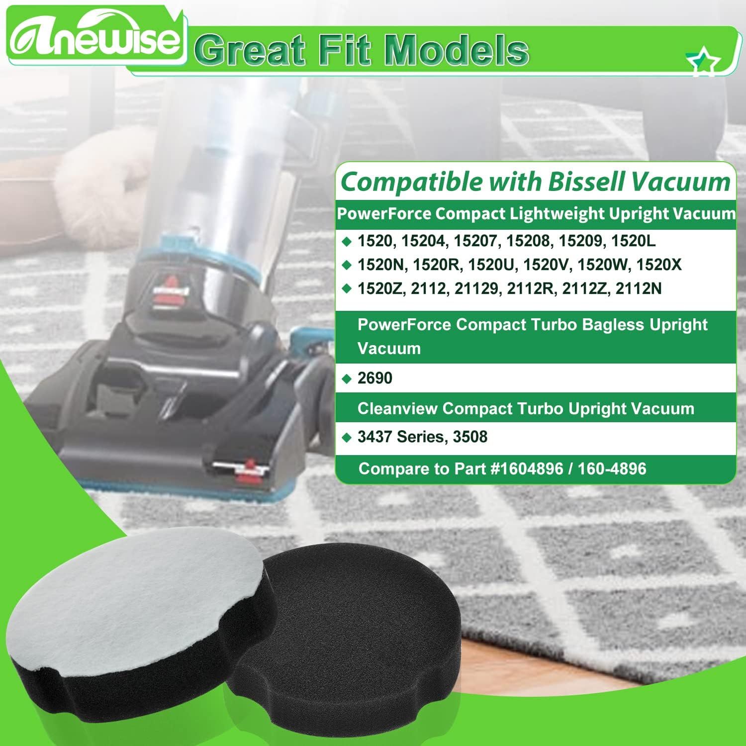 6 Pack ilter Replacement or Bissell Cleanview Compact Turbo 3508 3437 Powerorce Compact Lightweight Upright 2112 1520 or Bissel Turbo Bagless 2690 Vacuum, Parts #1604896/160-4896 - Image 3