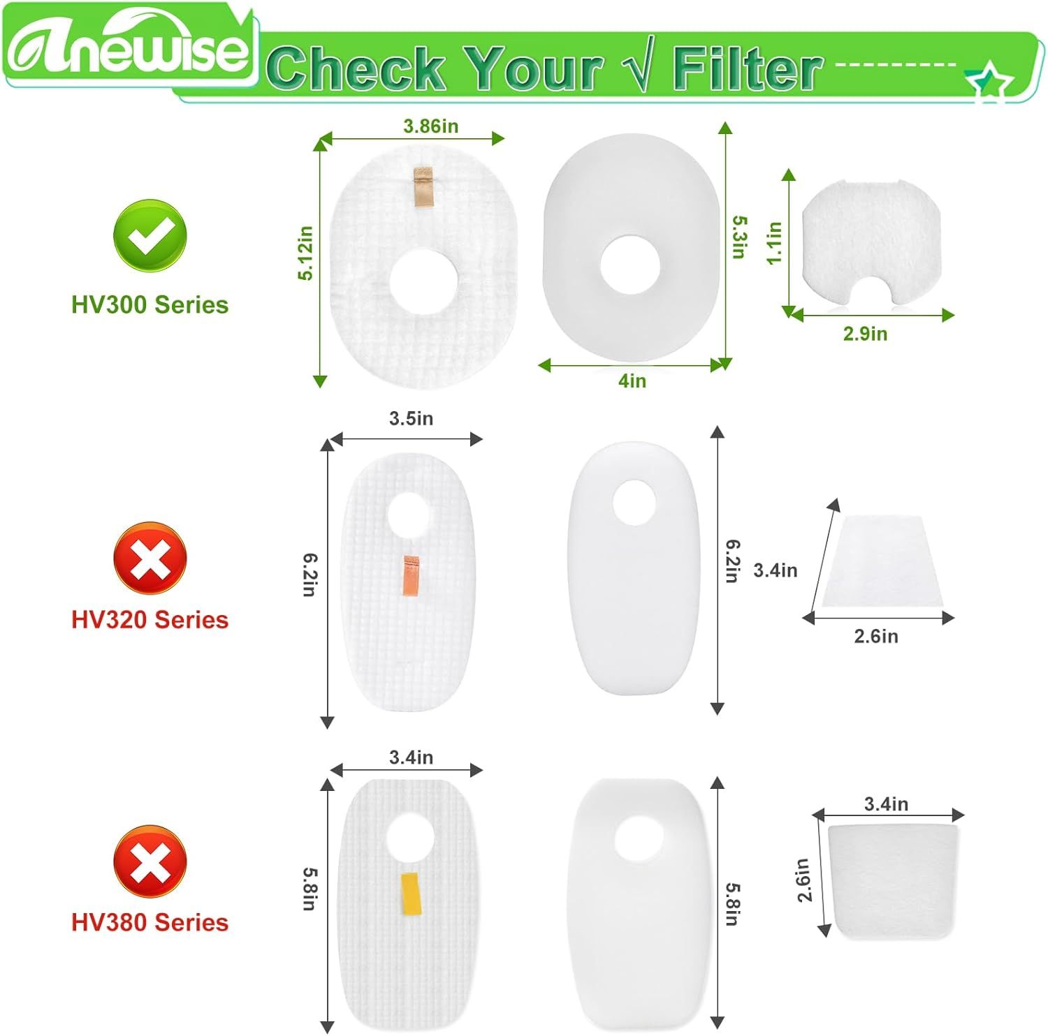 4 Pack ilter Replacement or Shark Rocket HV301, HV302, HV30126, HV300, HV305, HV292, HV307Q, QS301Q, HV310, UV450 Ultralight Corded Stick Vacuum, Part #XV300, 4 oam + elt + Post ilters - Image 2