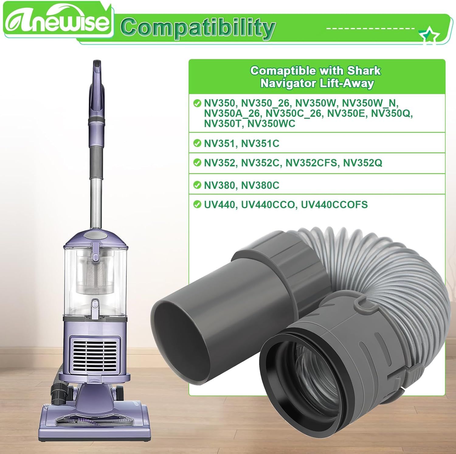 Replacement Hose Part or Shark Navigator Lit Away Deluxe Vacuum NV352, NV351, NV350, NV380, UV440, 1 Nozzle Hose and 1 Mini Brush, Replace Parts 193J - Image 3