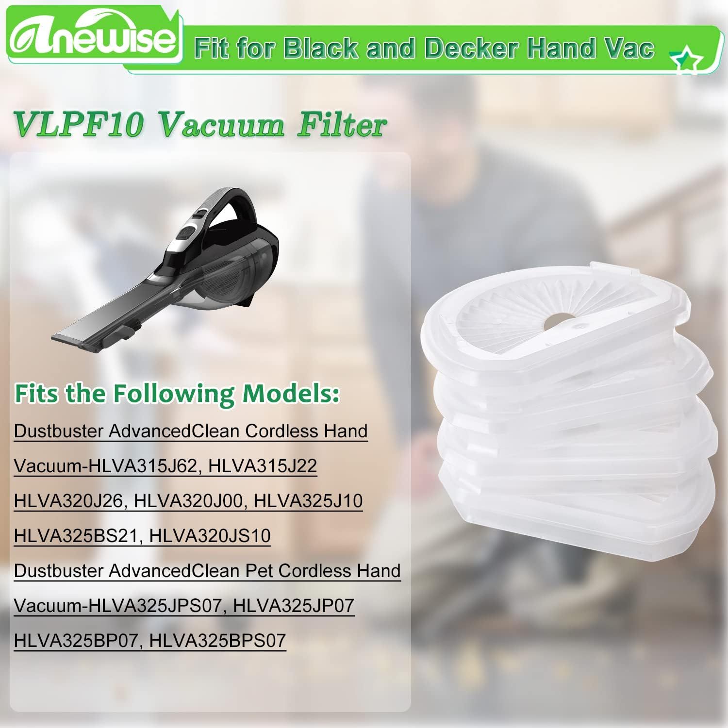 4 Pack VLP10 Replacement ilters Compatible with Black and Decker Hand Vacuum HLVA320J, HLVA315J62, HLVA325JP07, HLVA325BP07, HLVA320J00, HLVA325J10, N575266, Compare to Part #VLP10 - Image 3