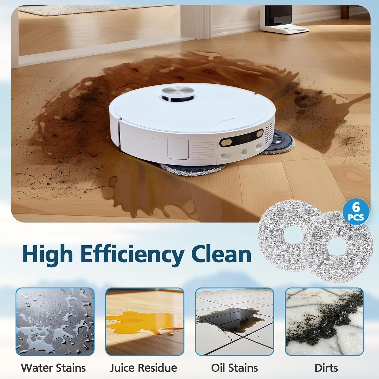 6-Pack Mop Pads or Dreame L40 Ultra/X40 Ultra/X50 Ultra/L50 Ultra/L10S Ultra/ L10s Pro Ultra Heat/L10S Ultra Gen2/L40S Ultra/X30 Ultra/L10 Ultra Robot Vacuum, Washable Microiber Replacement Pads - Image 4