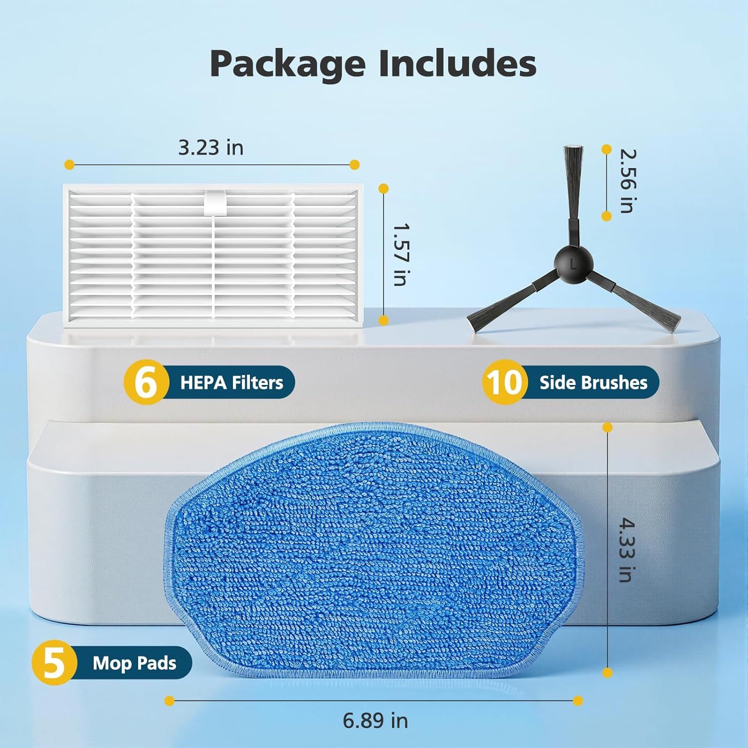 Replacement Parts or XIEBro Lie BR151, or ZCWA BR151, or MANVN BR151, or Kilgone G20, or MAMNV BR151, or MANVINS G20, or ZC WAS BR151, or iMartine BR151, 6 ilters, 5 Mop Pads, 10 Side Brush - Image 2