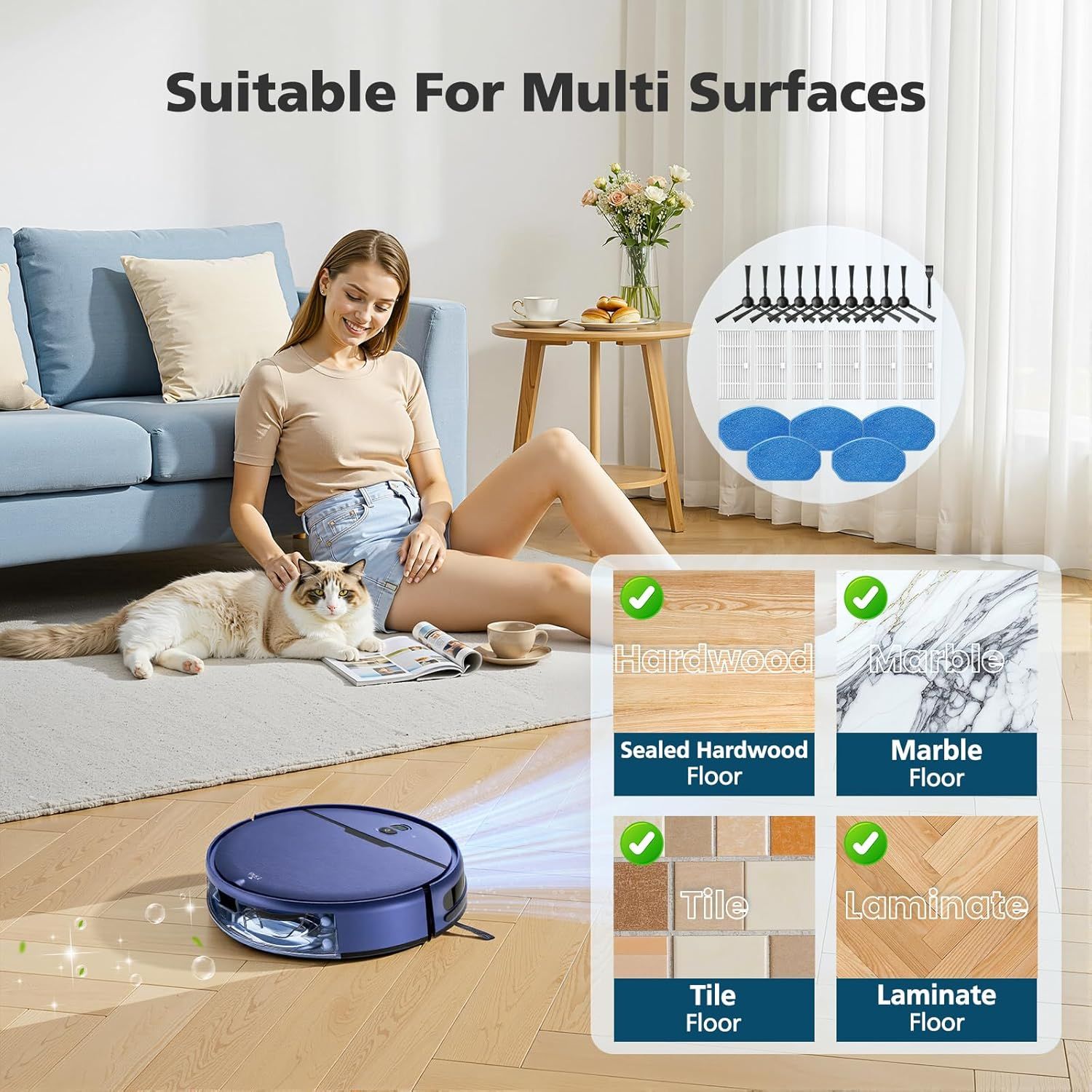 Replacement Parts or XIEBro Lie BR151, or ZCWA BR151, or MANVN BR151, or Kilgone G20, or MAMNV BR151, or MANVINS G20, or ZC WAS BR151, or iMartine BR151, 6 ilters, 5 Mop Pads, 10 Side Brush - Image 8