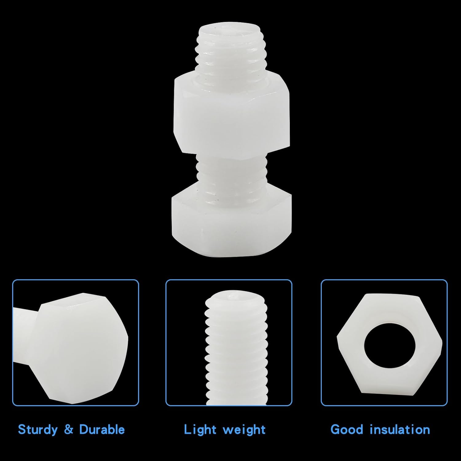 Biaungdo 20 Pair M12 x 30mm Nylon Hex Bolts, White Plastic Hex Bolts Full Thread Hex Head Screws and Nuts Set - Image 4