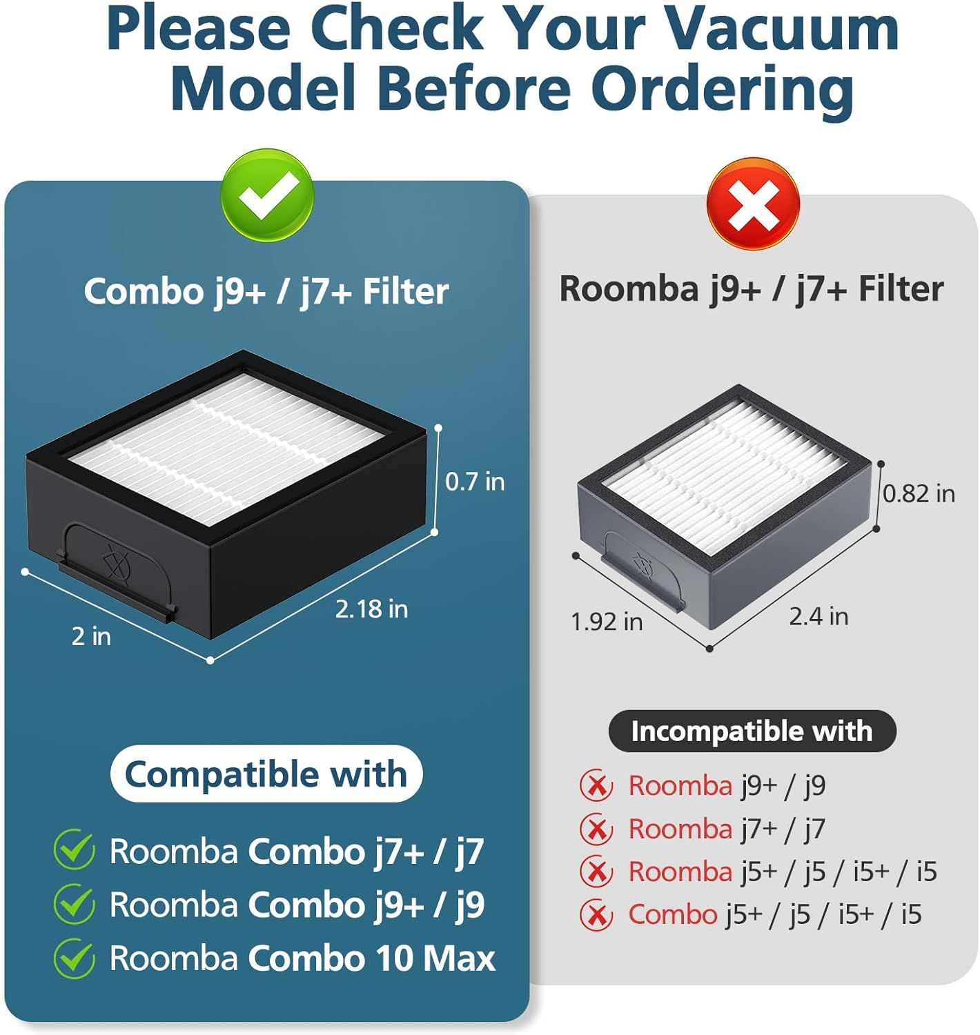 Combo 10 Max/ j9+/ j7+ HEPA ilters ONLY Compatible With i-Robot Roomba Combo 10 Max, Combo j9+, Combo j7+ Robot Vacuum (𝗡𝗼𝘁 𝗙𝗶𝘁 𝗳𝗼𝗿𝗥𝗼𝗼𝗺𝗯𝗮 j7/ j7+/ j9/ j9+) - Image 2
