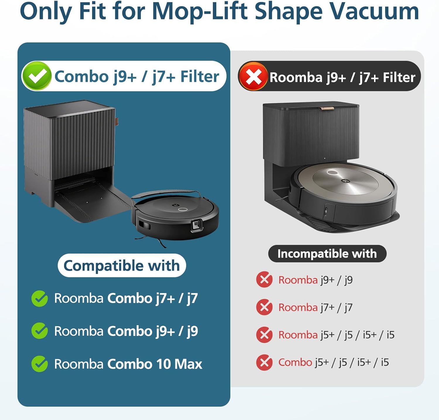 Combo 10 Max/ j9+/ j7+ HEPA ilters ONLY Compatible With i-Robot Roomba Combo 10 Max, Combo j9+, Combo j7+ Robot Vacuum (𝗡𝗼𝘁 𝗙𝗶𝘁 𝗳𝗼𝗿𝗥𝗼𝗼𝗺𝗯𝗮 j7/ j7+/ j9/ j9+) - Image 3