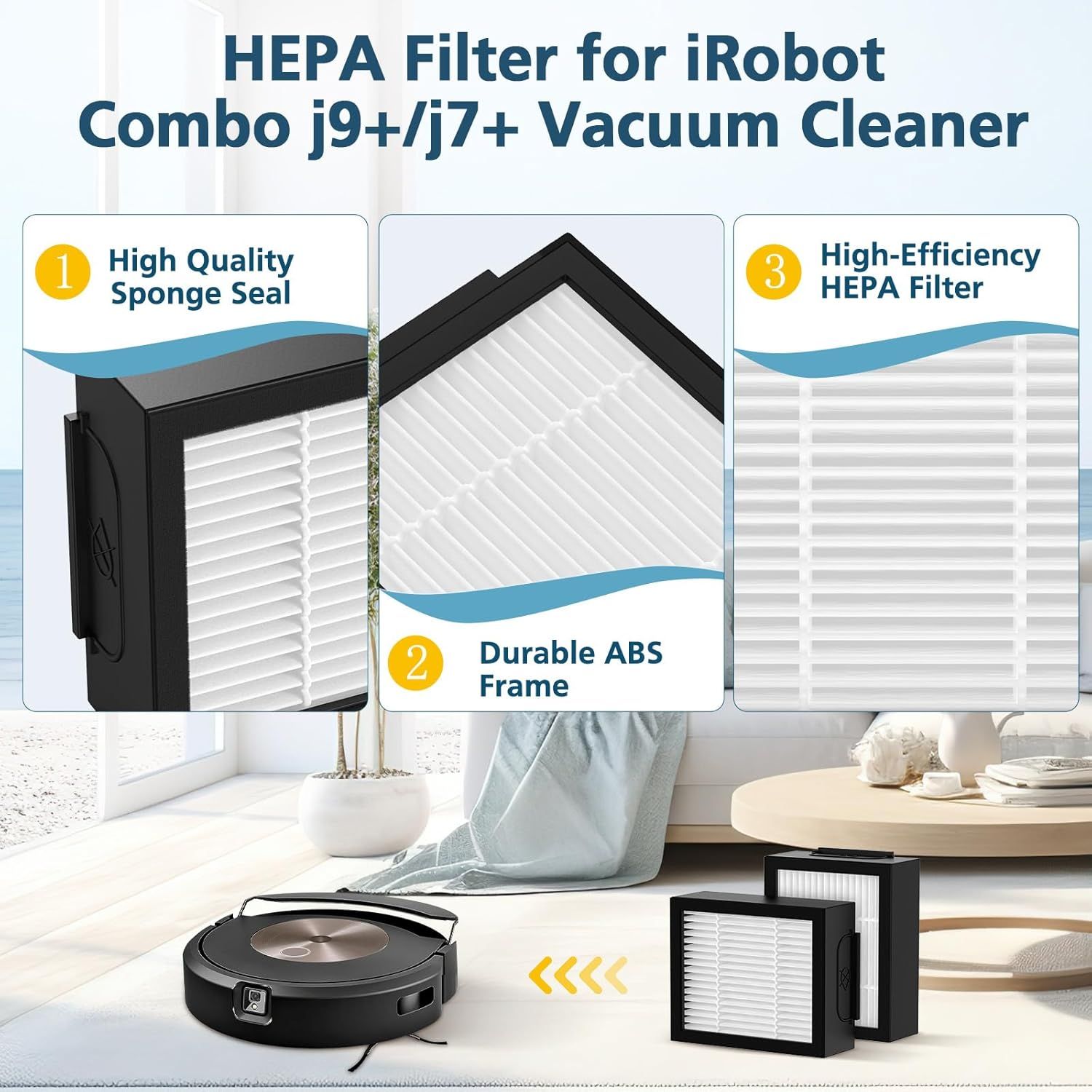 Combo 10 Max/ j9+/ j7+ HEPA ilters ONLY Compatible With i-Robot Roomba Combo 10 Max, Combo j9+, Combo j7+ Robot Vacuum (𝗡𝗼𝘁 𝗙𝗶𝘁 𝗳𝗼𝗿𝗥𝗼𝗼𝗺𝗯𝗮 j7/ j7+/ j9/ j9+) - Image 4