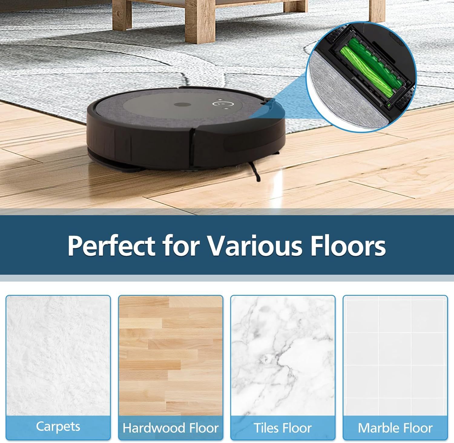 4 Pack Replacement Mop Pad Compatible with iRobot Roomba Combo i5+/ i5/ j5+/ j5 Robot Vacuum and Mop, Washable & Reusable Microiber Cleaning Pads - Image 7