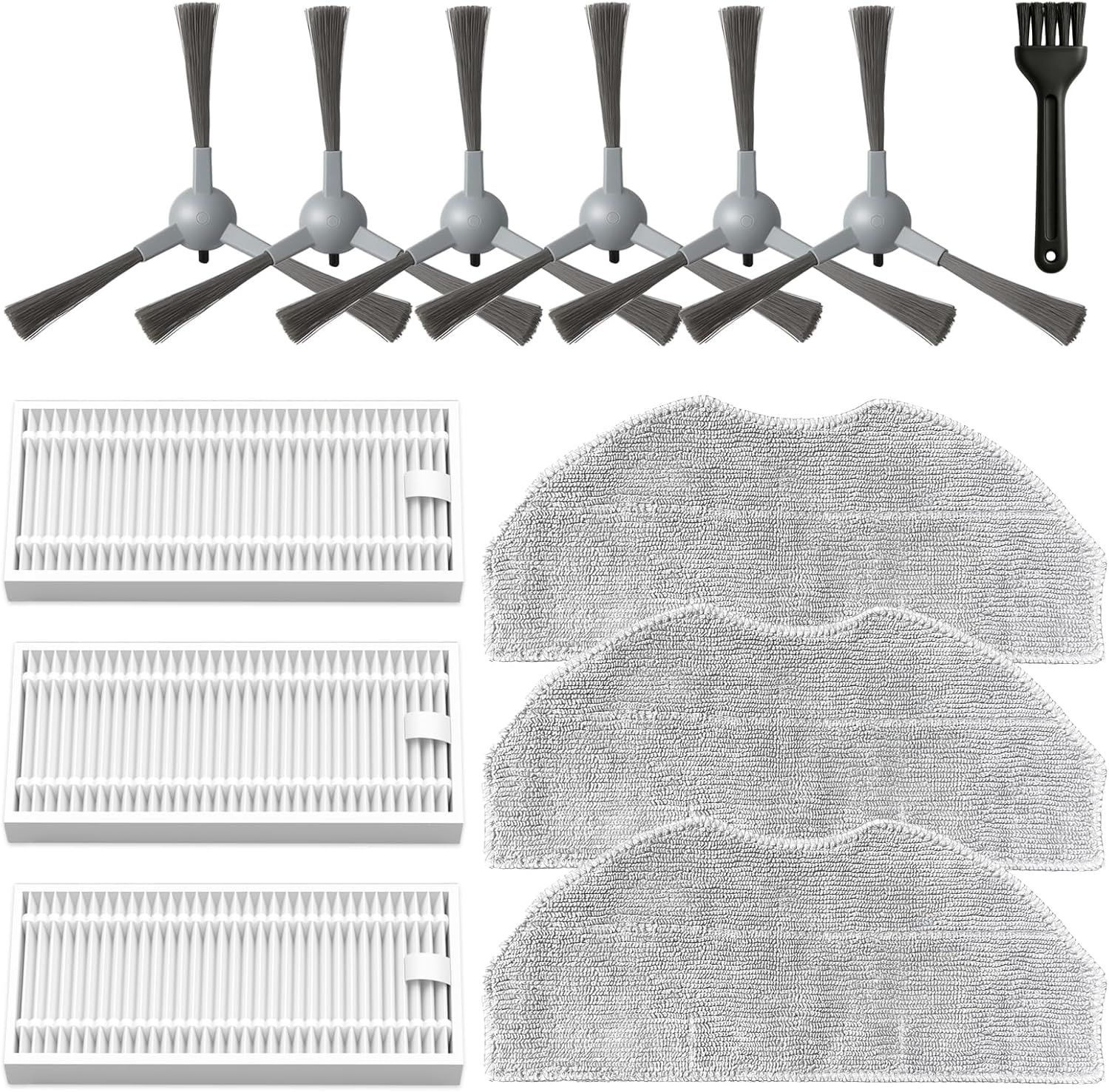 Accessories Kit or ROPVACNIC S1, or Tipdiy G90, or betboyles V75S, or VIPSUN Z1, or PrettyCare C2 Robot Vacuum Replacement Parts, 6 Side Brush, 3 HEPA ilter, 3 Mop Pad - Image 1