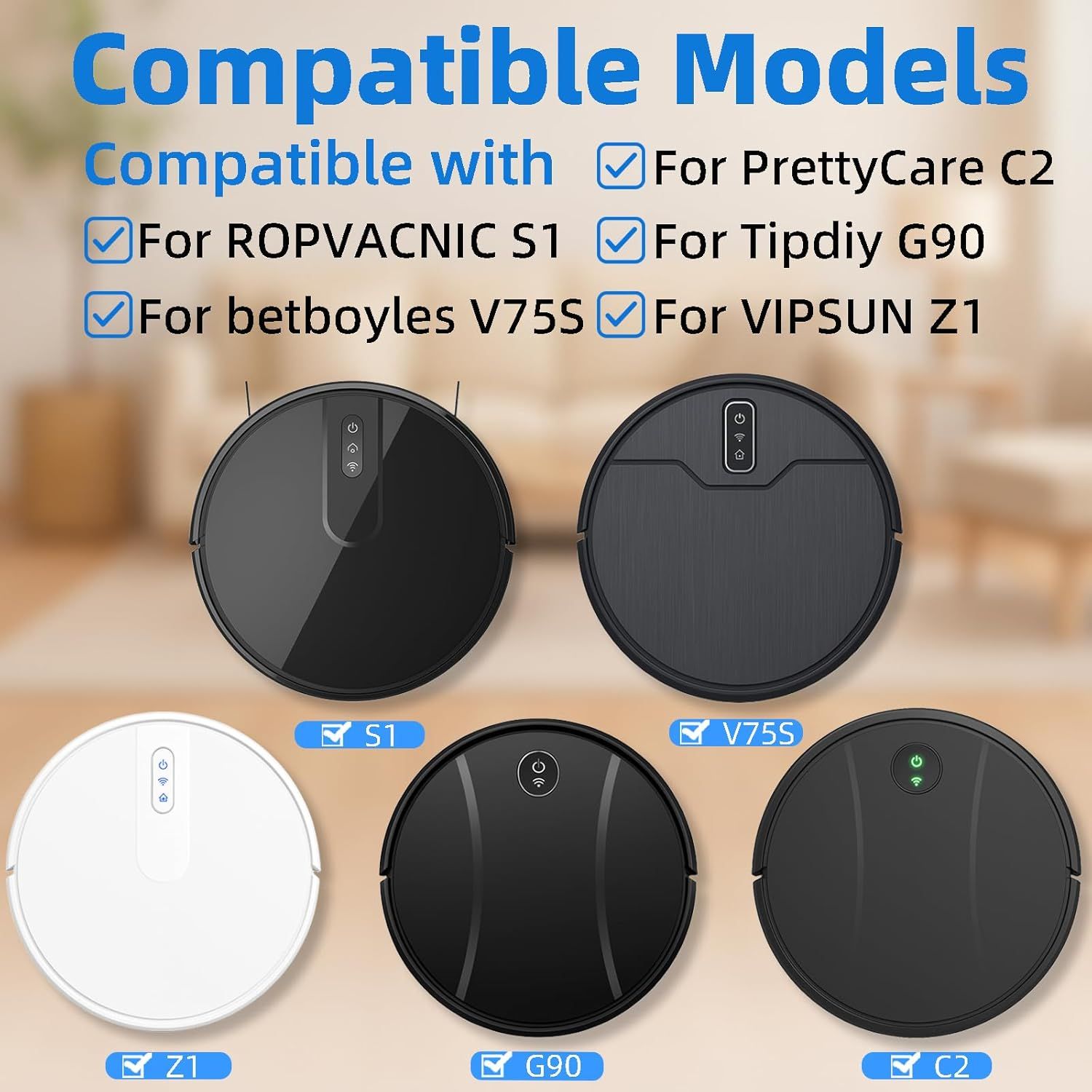 Accessories Kit or ROPVACNIC S1, or Tipdiy G90, or betboyles V75S, or VIPSUN Z1, or PrettyCare C2 Robot Vacuum Replacement Parts, 6 Side Brush, 3 HEPA ilter, 3 Mop Pad - Image 2