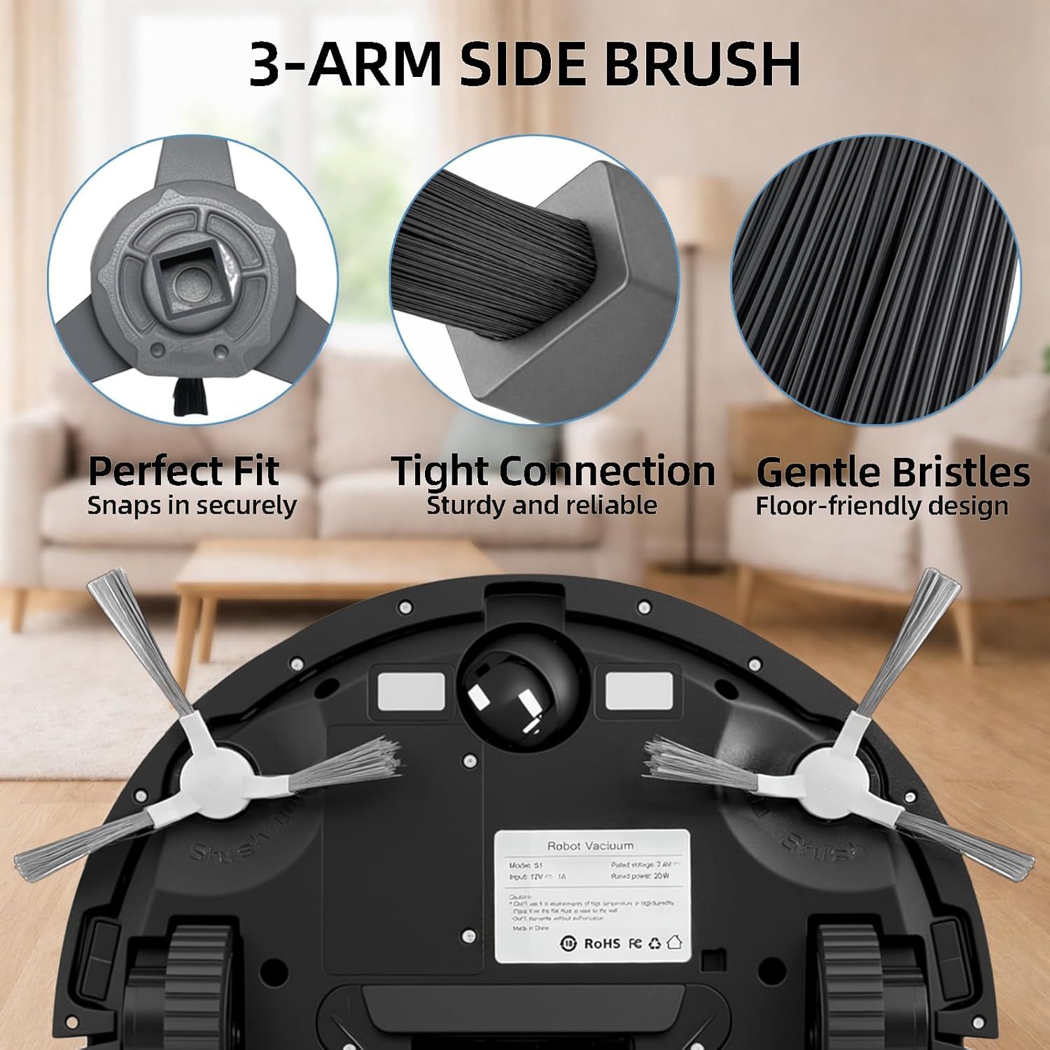 Accessories Kit or ROPVACNIC S1, or Tipdiy G90, or betboyles V75S, or VIPSUN Z1, or PrettyCare C2 Robot Vacuum Replacement Parts, 6 Side Brush, 3 HEPA ilter, 3 Mop Pad - Image 6