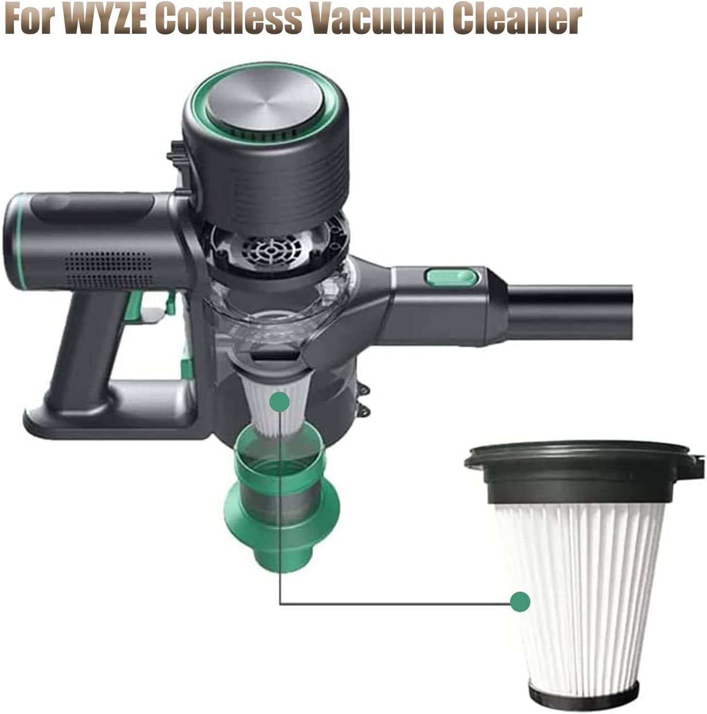 2 Pack Hepa ilter Replacement or Wyze Cordless Vacuum Cleaner Accessories Parts with Cleaning Brush - Image 5