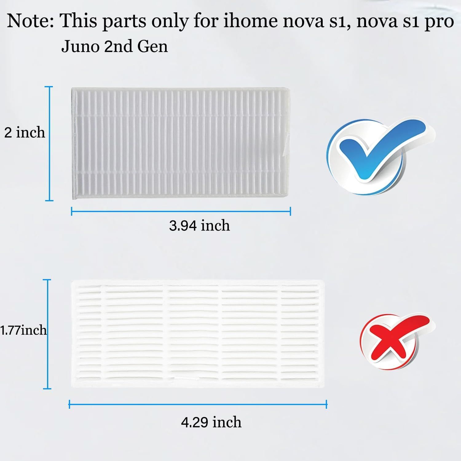 2 Pcs ilter Replacement or iHome Nova S1 Pro, iHRVS1PRO-3BLK, iHRVS1-3BLKS, iHRV9-BLKS Robotic Vacuum Cleaner Parts - Image 2