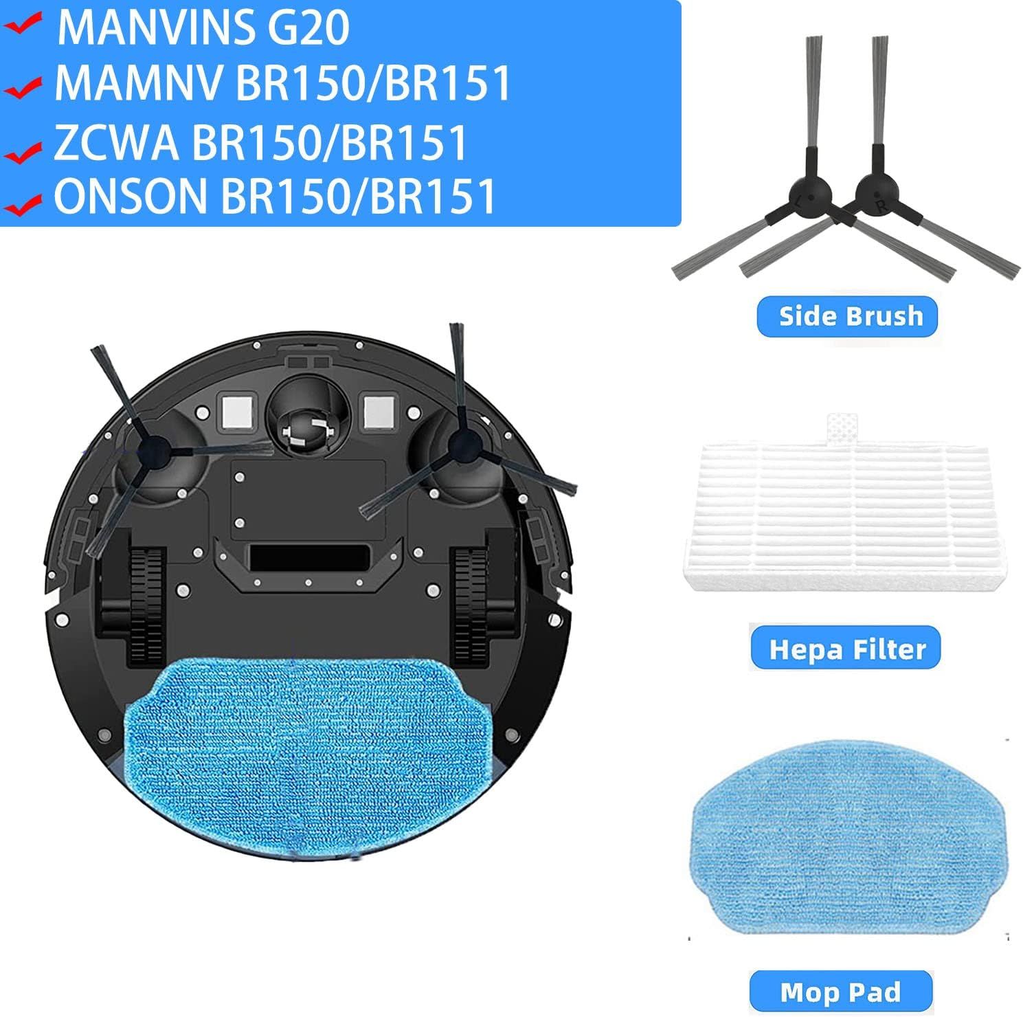 Replacement Parts or MAMNV or ZCWA or ONSON BR150/BR151, or MANVINS G20 2-in-1 Vacuum Cleaner Accessories Kit, 4 Side Brush, 2 Hepa ilter, 1 Mop Pad - Image 3