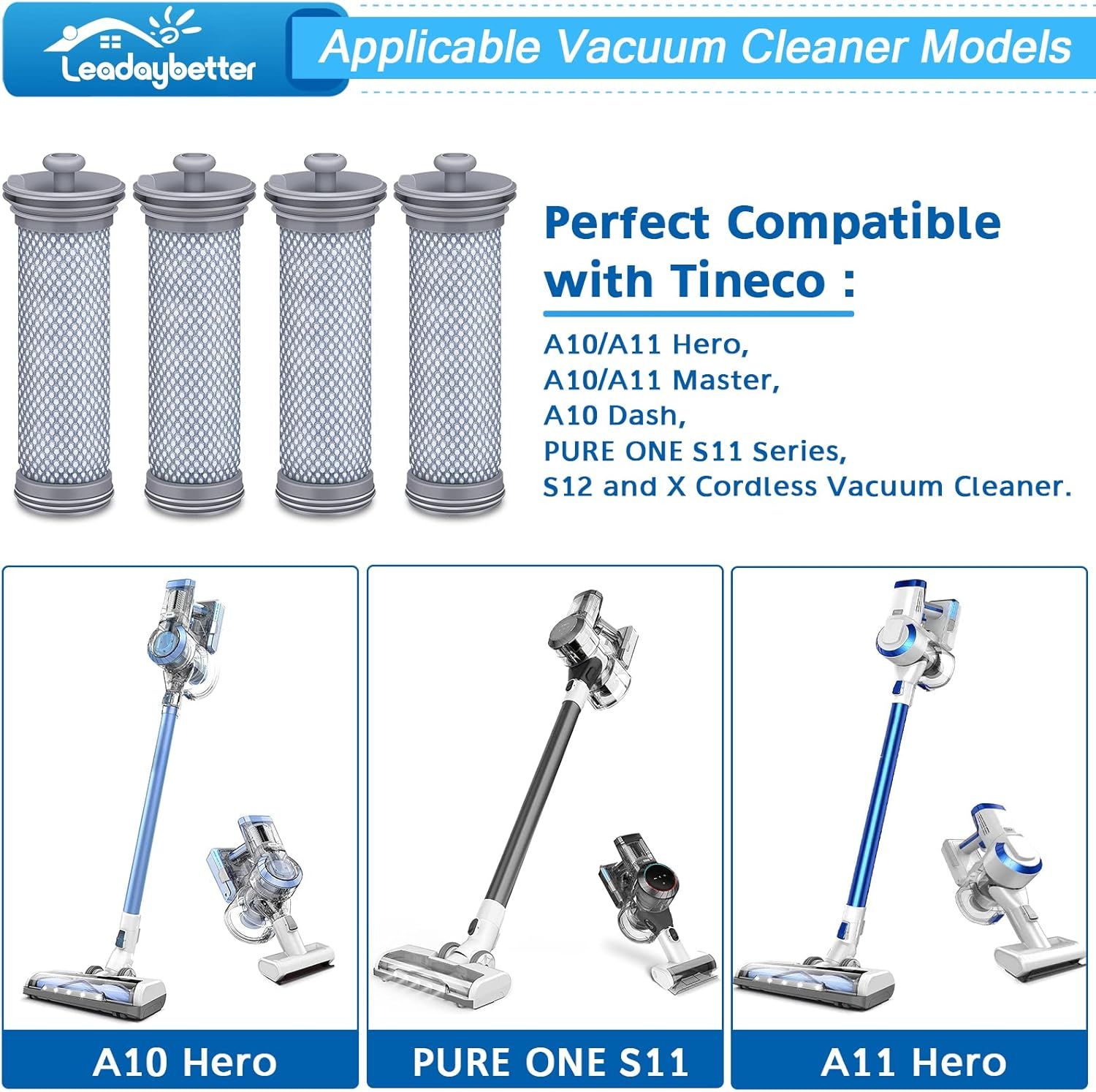 ilter Replacement Compatible with Tineco A10 A11 Hero A10/A11 Master PURE ONE S11 Series S12 X Cordless Vacuum Cleaner, 4 Pack or Tineco A11 ilters - Image 3