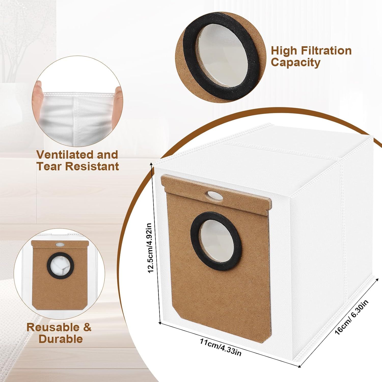 8 Pack Dust Bag or Euy L50 SES, L60 SES Series Robot Vacuum Cleaner with Sel-Empty Station,Replacement Parts Bags or Conga Home 10000, 8090 Ultra, 9090 AI, or Haier H9 + Dirt Disposal Bags - Image 2