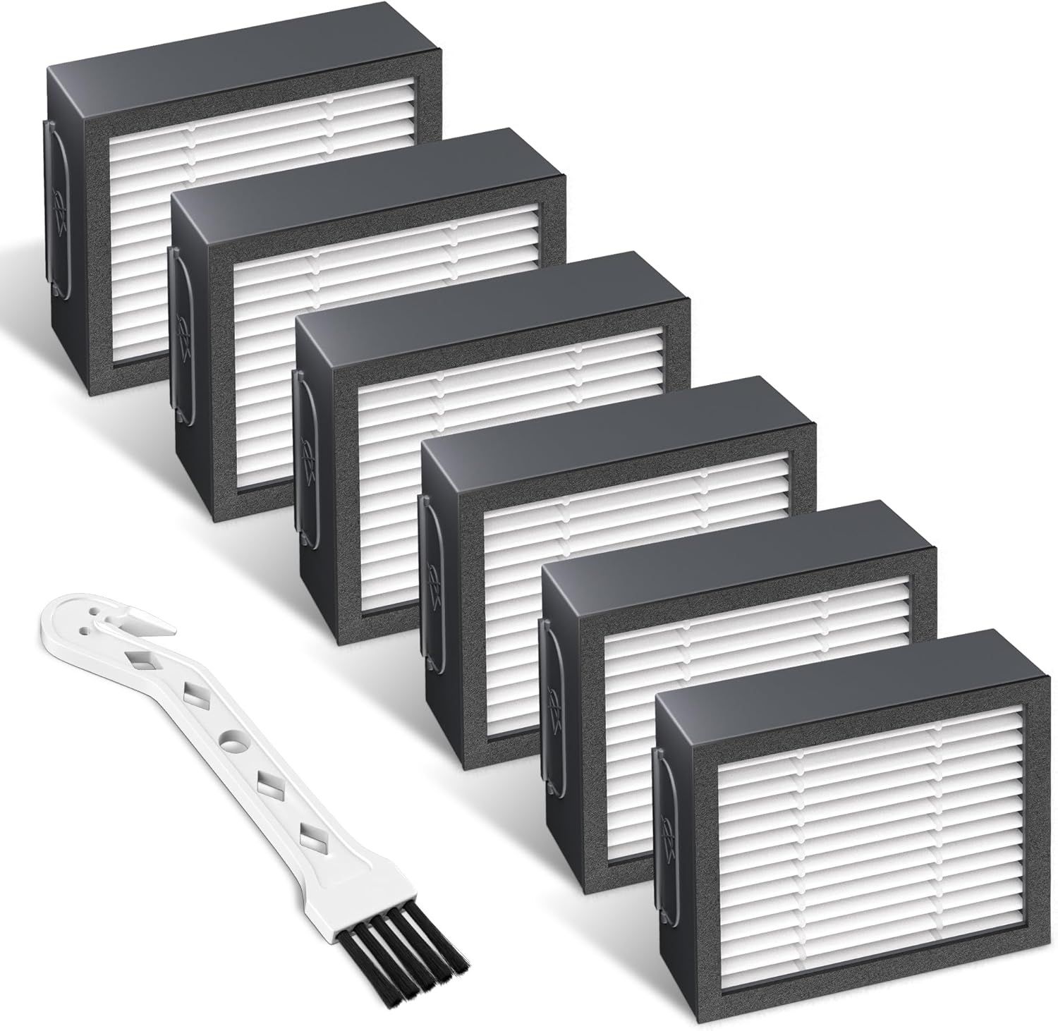 ilters Replacement or i-Robot Roomba E I & J Series i1+ i3 i3+ i4 i5/plus i6 i6+ i7 i7+/plus i8 i8+ E5 E6 E7 Vacuum Cleaner parts 4639161,6 Pack High Eiciency ilters+1 Cleaning Brush - Image 1