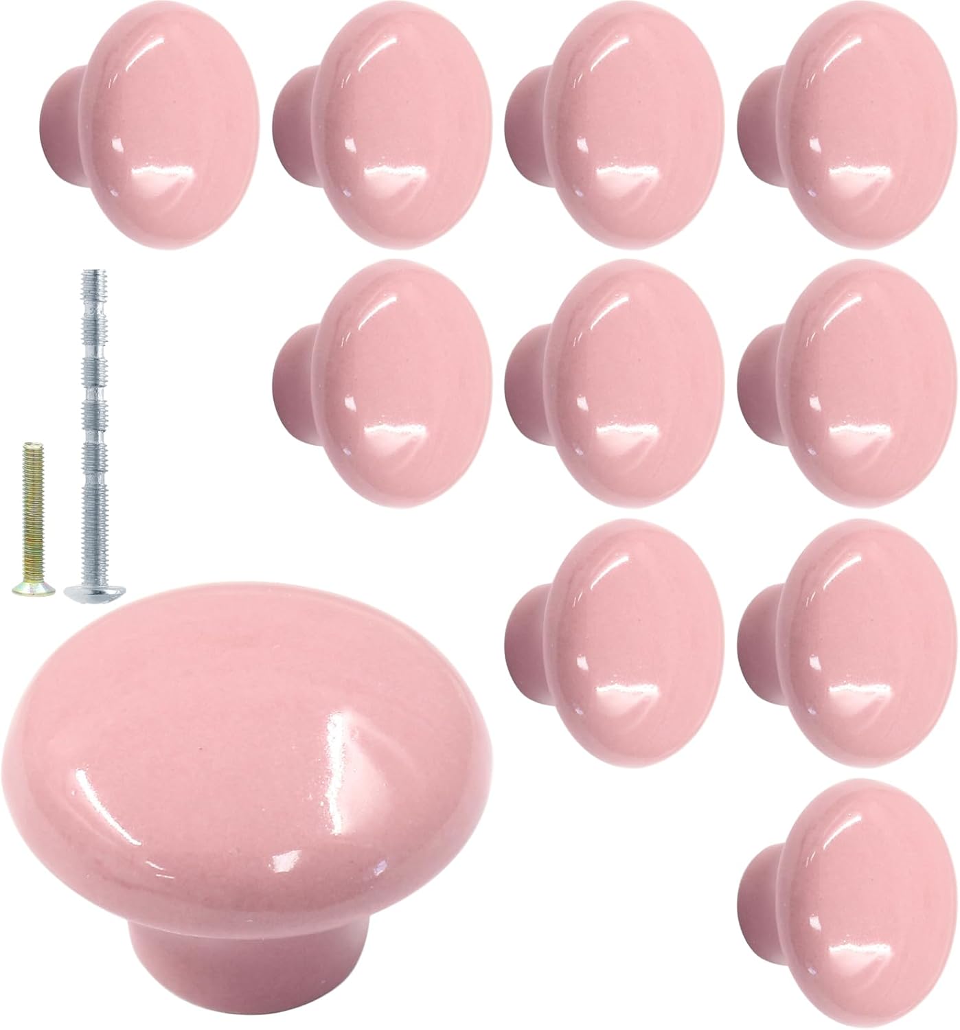 Biaungdo 10 Pack Ceramic Door Knobs, Retro Ceramic Dresser Knobs, Round Cabinet Knobs, Decorative Drawer Knobs Pulls for Cabinet, Closet, Drawer, Cupboard(Pink) - Image 1