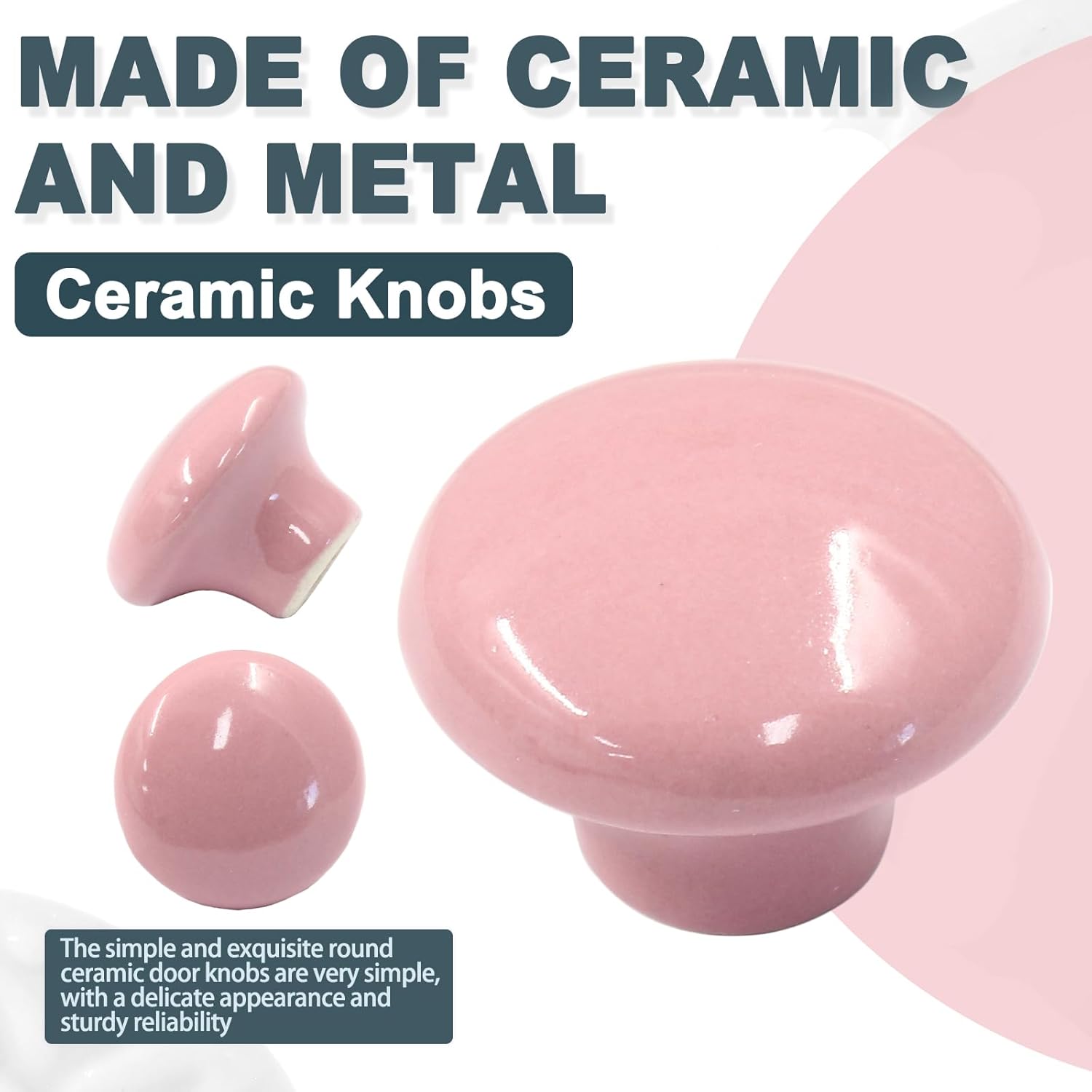 Biaungdo 10 Pack Ceramic Door Knobs, Retro Ceramic Dresser Knobs, Round Cabinet Knobs, Decorative Drawer Knobs Pulls for Cabinet, Closet, Drawer, Cupboard(Pink) - Image 2