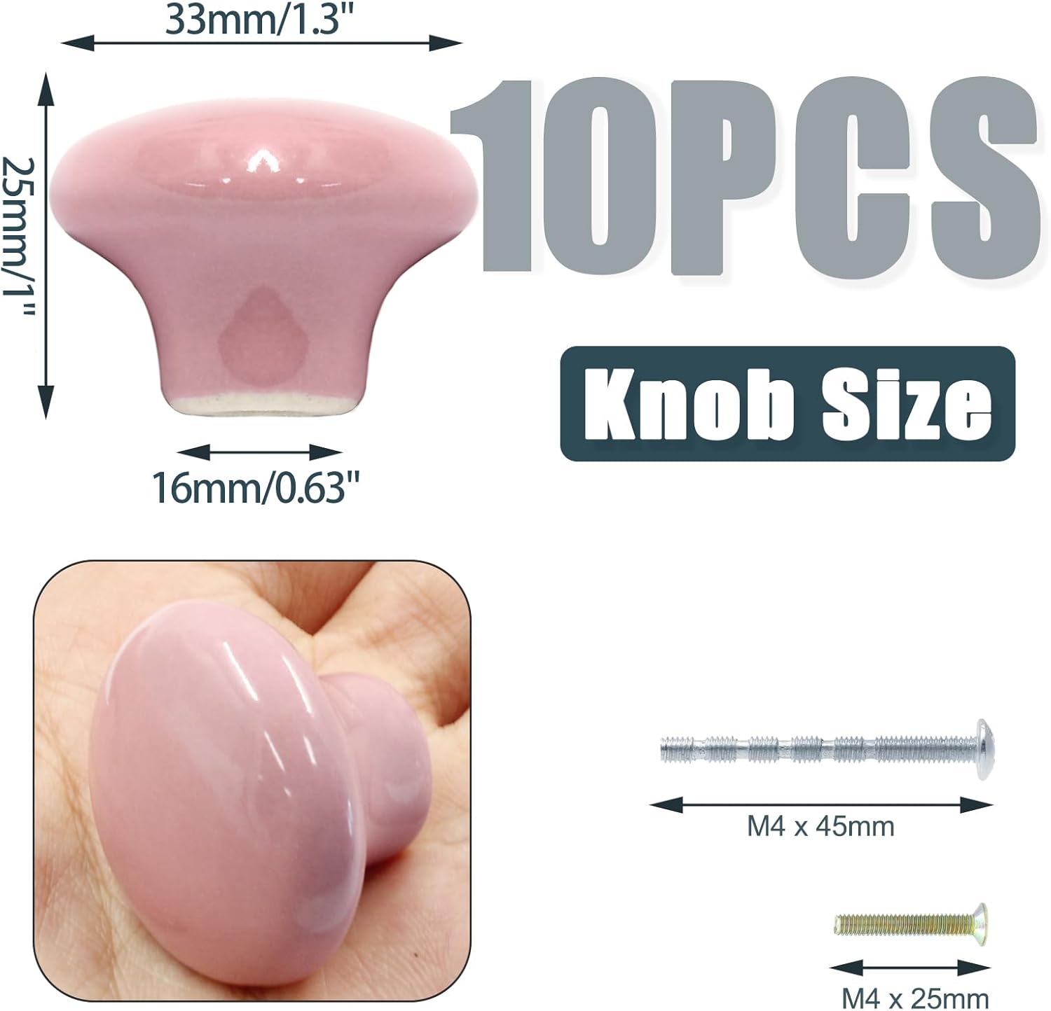 Biaungdo 10 Pack Ceramic Door Knobs, Retro Ceramic Dresser Knobs, Round Cabinet Knobs, Decorative Drawer Knobs Pulls for Cabinet, Closet, Drawer, Cupboard(Pink) - Image 4