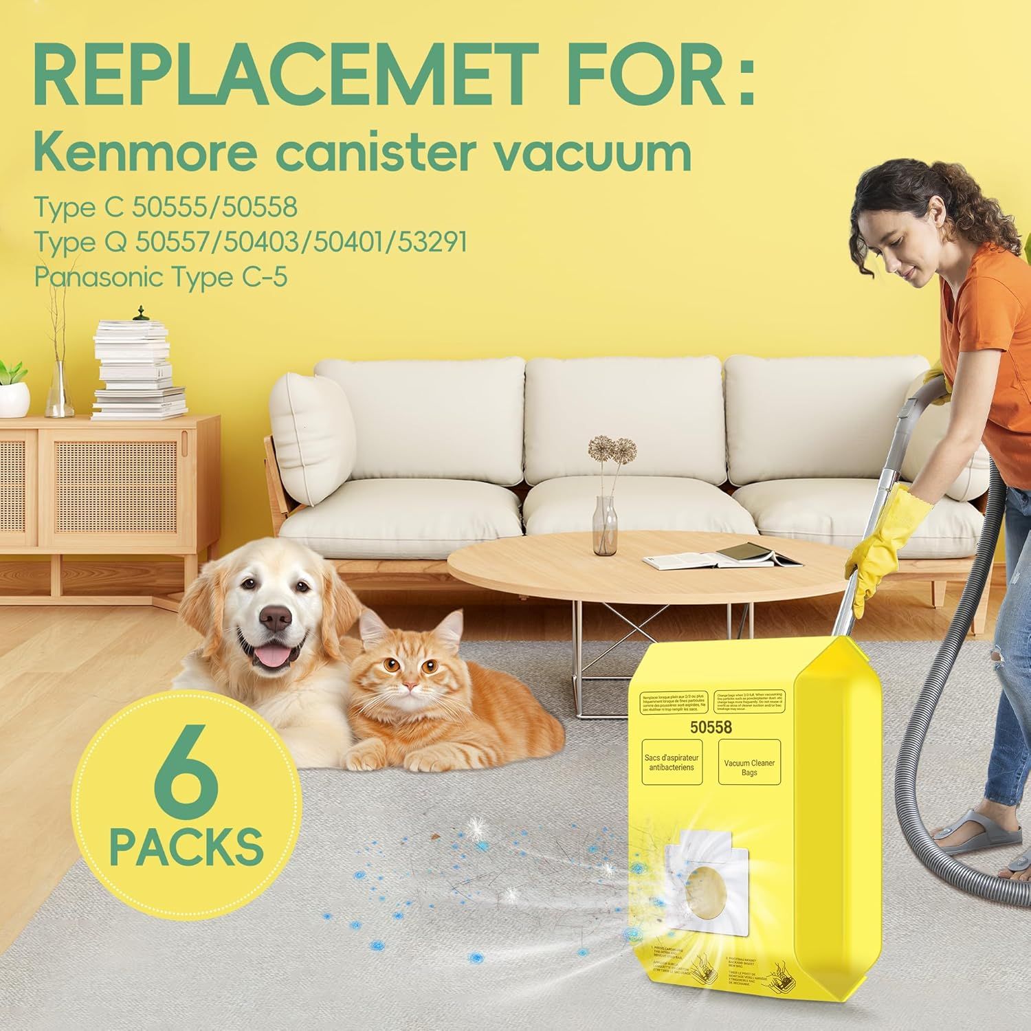 6 Pack Vacuum Cleaner Bags it or Kenmore Canister Type C/Q 5055 50555 50557 50558 and Pana·sonic Type C-5 C-18, 200 Series, 400 Series, 600 Series, 700 Series, 800 Series Vacuum By - Image 3
