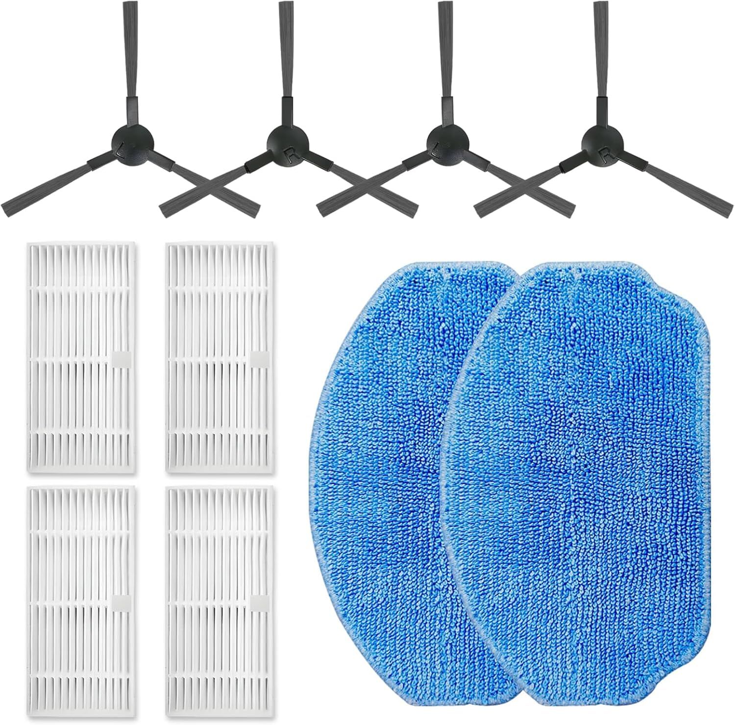 Replacement Parts or MAMNV BR150 BR151 BR152 BR153 BR154 also it ZCWA, GTTVO, ONSON, SHELIKI Robotic Cleaners: 4 Side Brushes, 4 HEPA ilters, 2 Mop Pads - Image 1