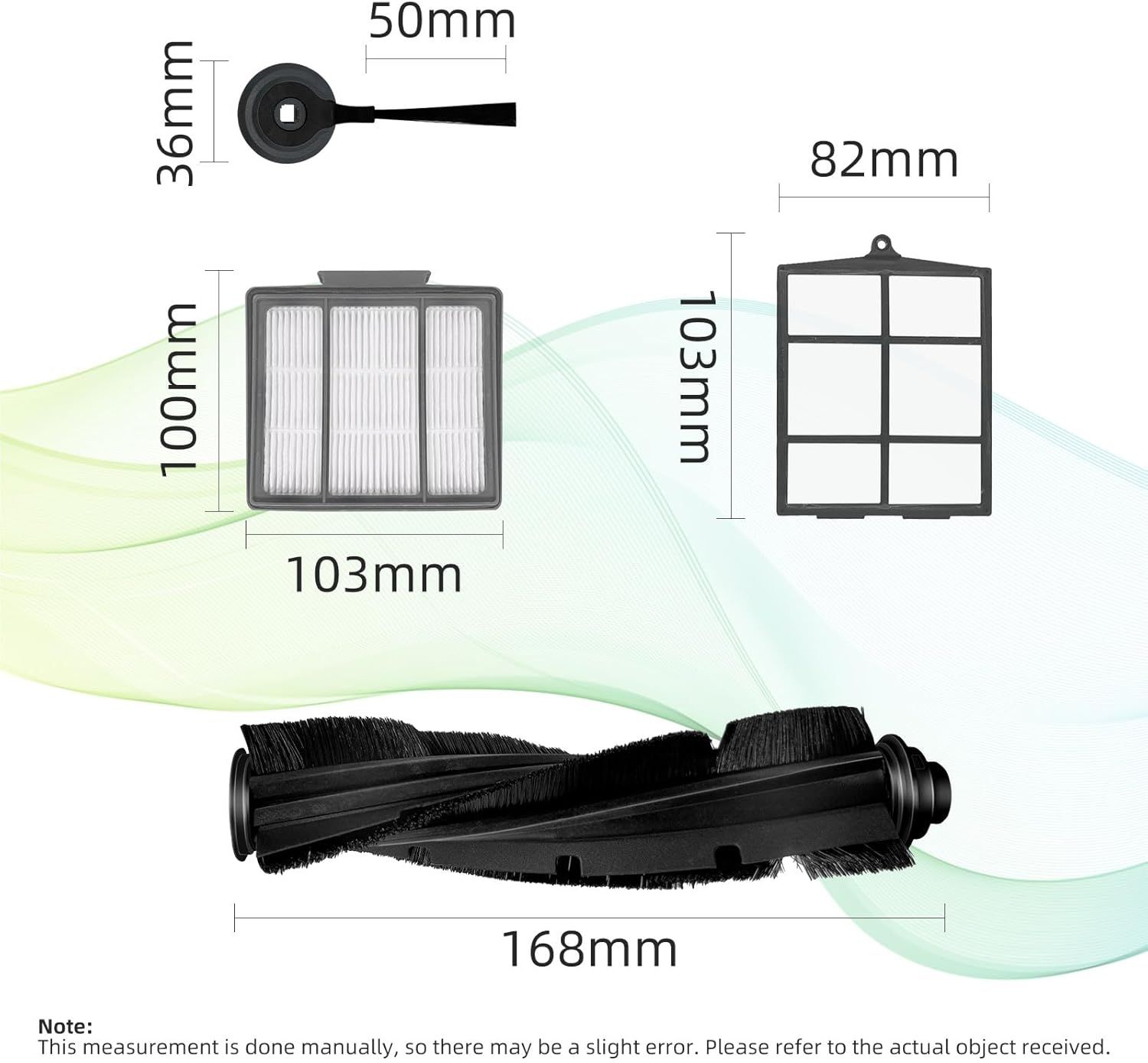 Spare Replacement Parts or Shark ION Robot AV751 AV752 AV753 S87 R85 RV850, RV850WV Vacuum Cleaner Accessory Kit Pack o 4 Side Brushes,1 Main Brush, 3 Pre-Motor ilter, 1 Cleaning Gear - Image 2