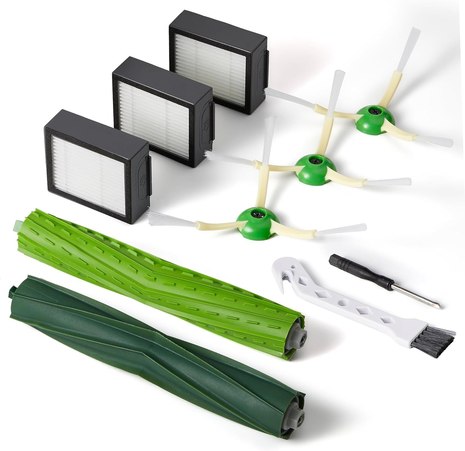 Replacement Parts & Accessories or iRobot E, I & J Series, Combo i5, j5 Series Robot Vacuum, Dual Multi-Surace Rubber Brushes & 3 HEPA ilter & 3 Edge-Sweeping Brushes - Image 1